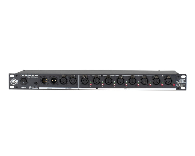 ADJD4BRM - ADJ D4 Branch RM 4 Way Booster 2x XLR Inputs or 10x XLR Outputs 1U Image 1