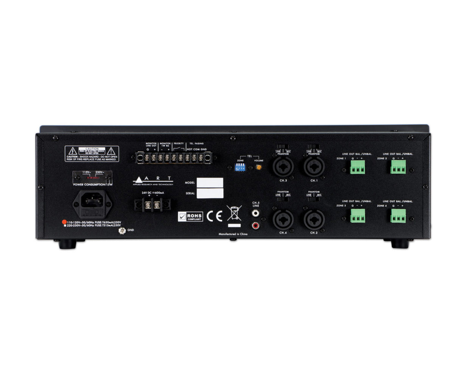 ARTMX524 - ART Pro Audio MX524 5 Channel 4 Zone Mixer Mic or Line XLR IN or 4x Euro OUT 19inch 3U Image 3