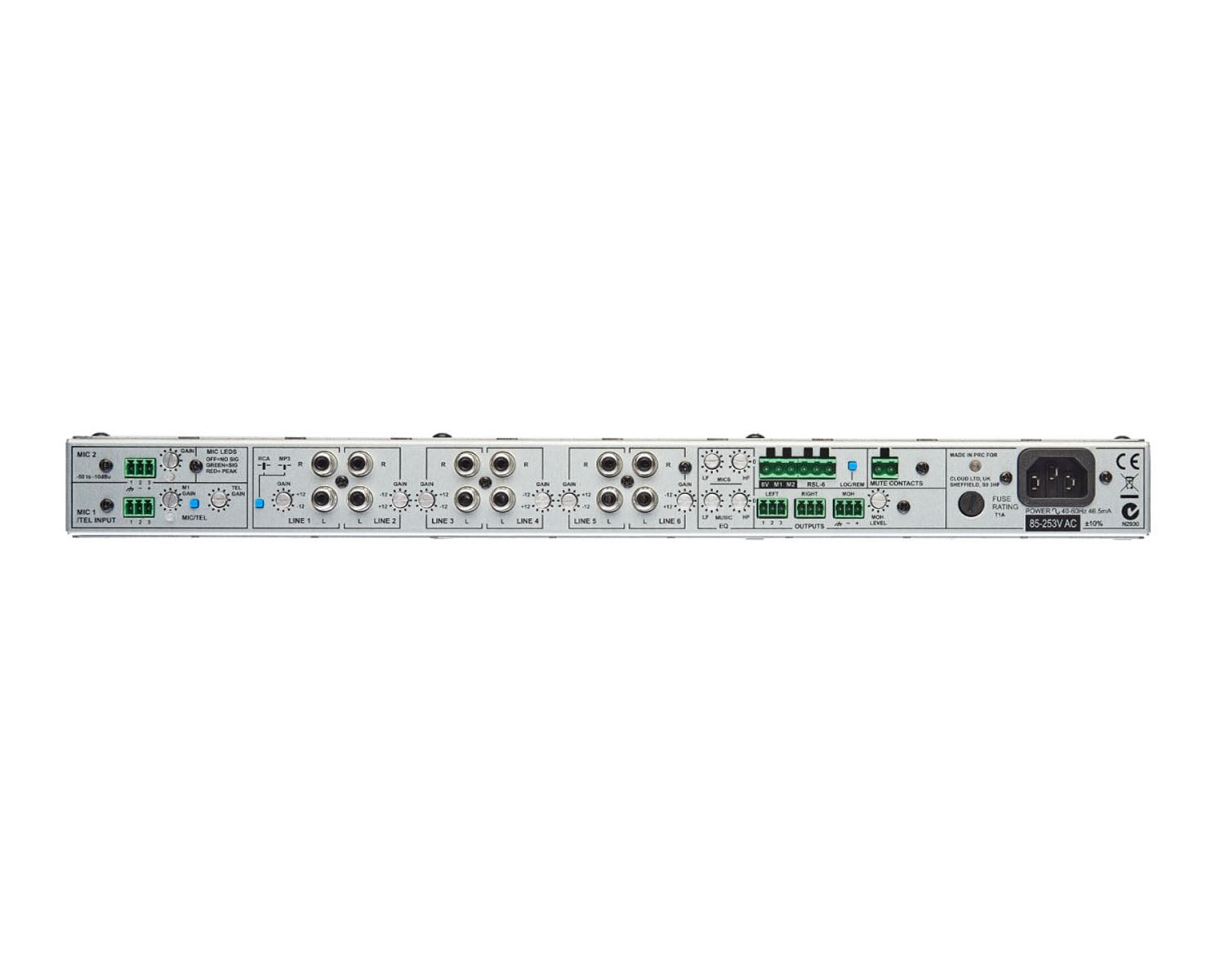 CLOCX261 - Cloud CX261 Single Zone Mixer 6 Line and Mic and 3.5mm MP3 Input 1U Image 2