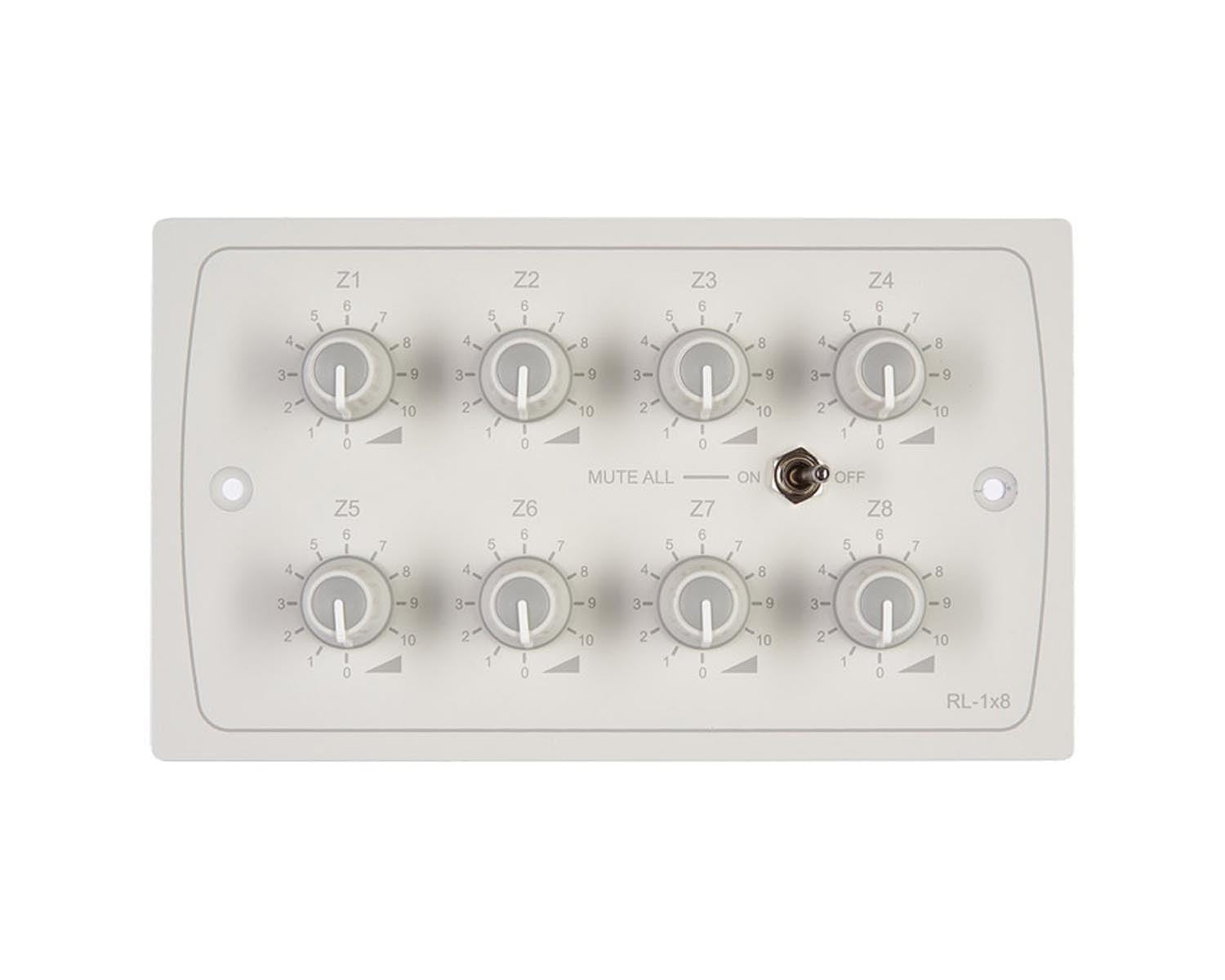 CLORL1X8W - Cloud RL 1x8W 8 Zone Remote Volume Control Plate with Mute All White Image 1
