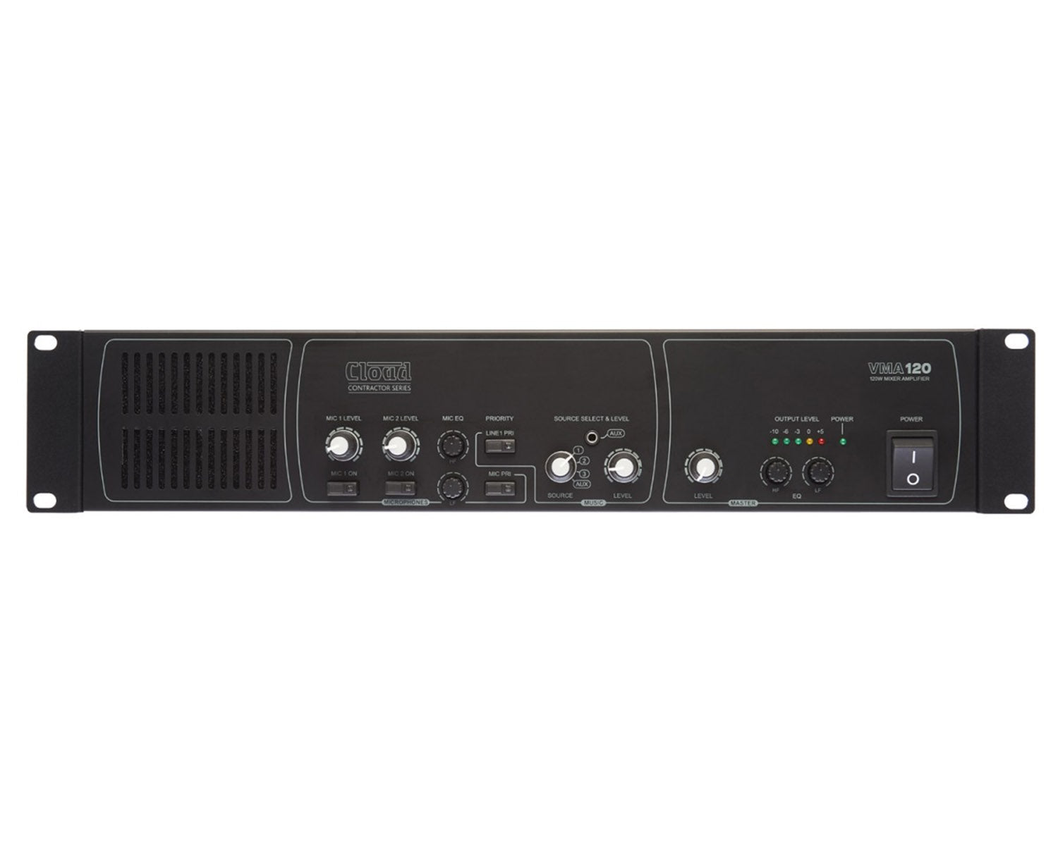 CLOVMA120 - Cloud Contractor VMA120 Mixer Amplifier 4 Line or 2 Mic In 120W 4ohm or 100V Line 2U Image 1