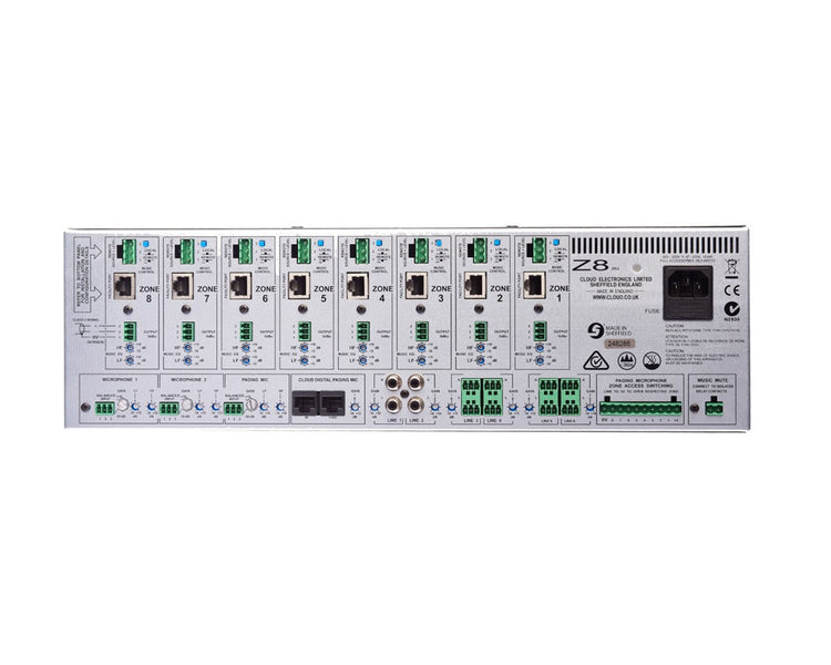 CLOZ8M4 - Cloud Z8 Mk4 Eight Zone Mixer 6 Line and 2 Mic and Paging Mic Input 3U Image 2