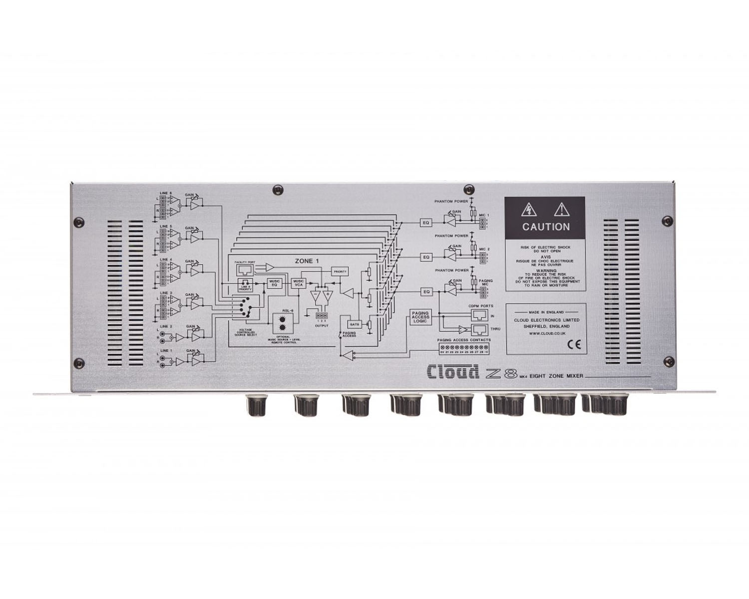 CLOZ8M4 - Cloud Z8 Mk4 Eight Zone Mixer 6 Line and 2 Mic and Paging Mic Input 3U Image 3