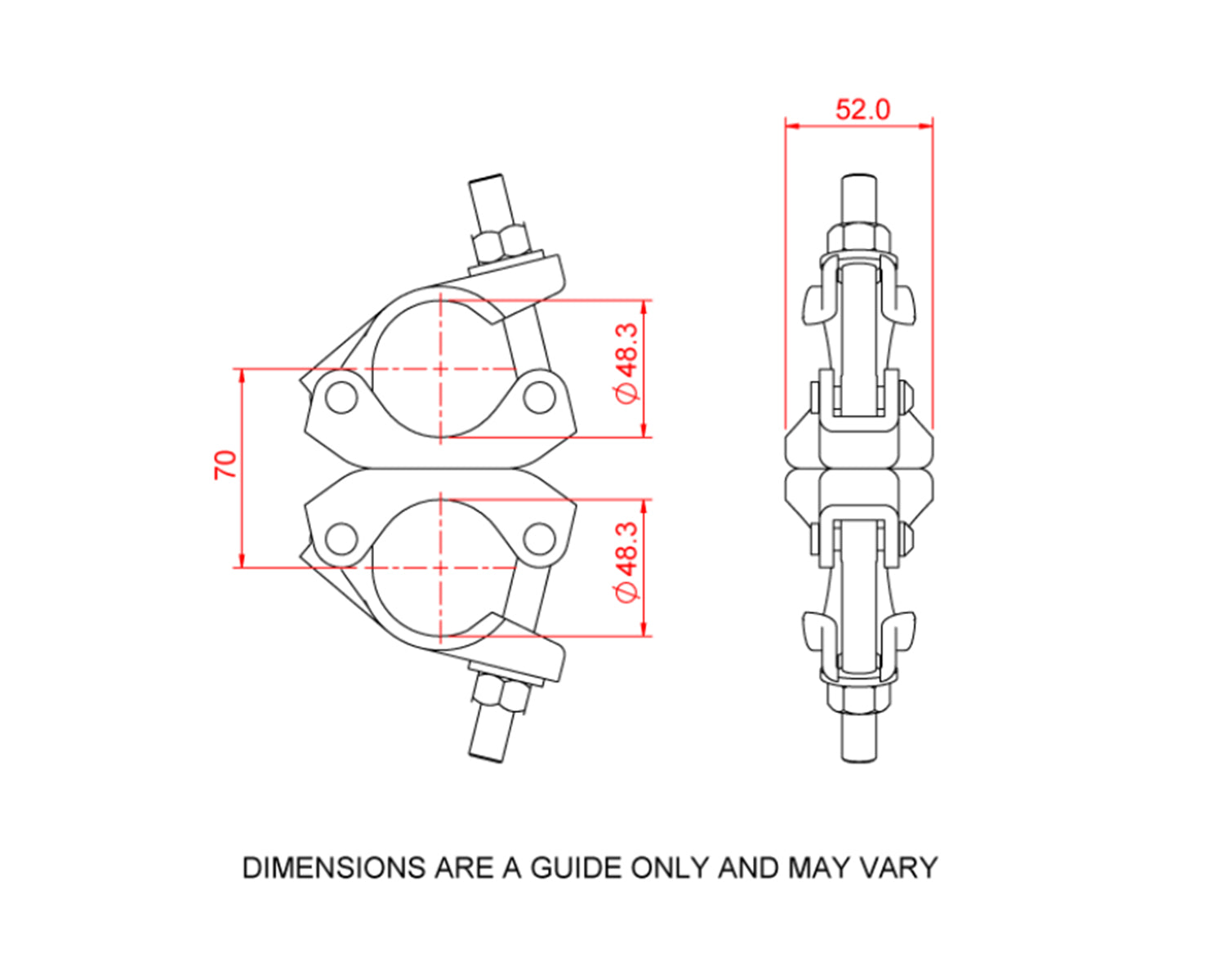 DOUT24800 - Doughty T24800 Scaffold Swivel Coupler 360degree Rotation 48mm 51mm Image 3