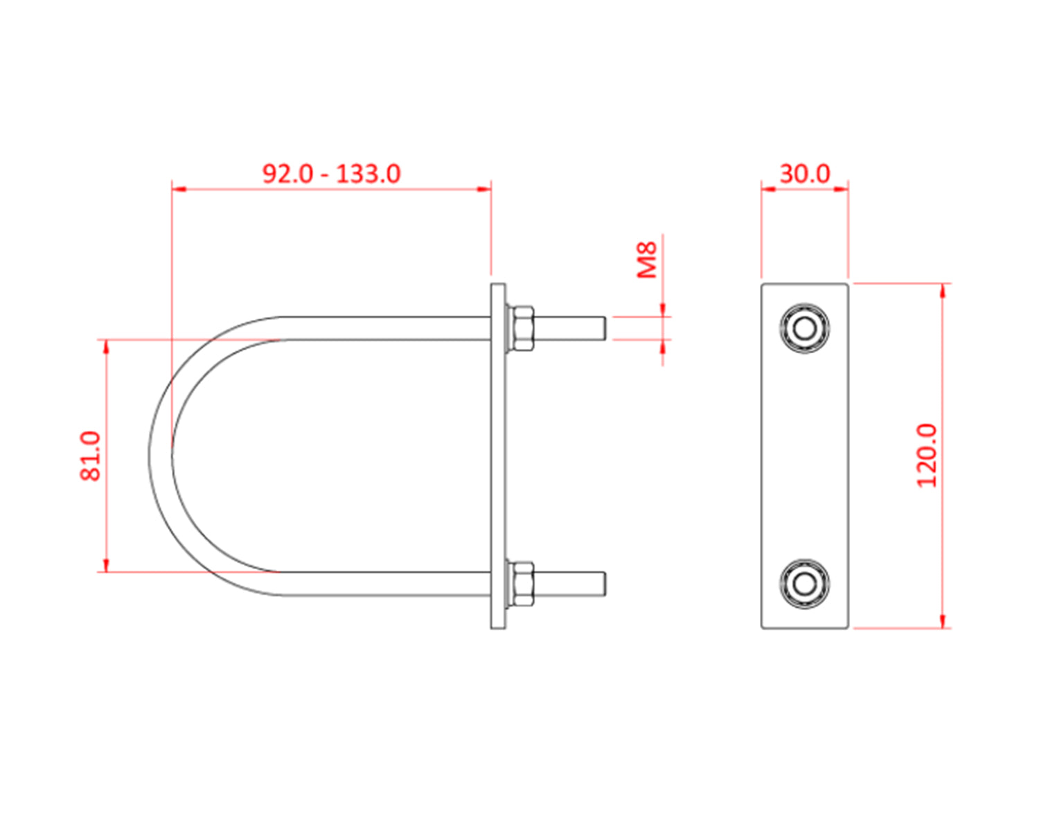 DOUT30200 - Doughty T30200 Pipe to Pipe U Bolt fits 48 51mm Tubes Image 2