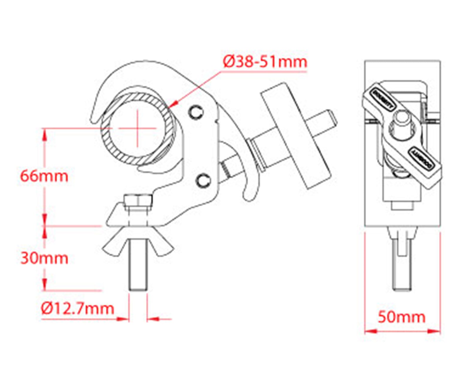 DOUT58206 - Doughty T58206 Quick Trigger Clamp inc M12 Wing Nut & Bolt BLACK Image 3