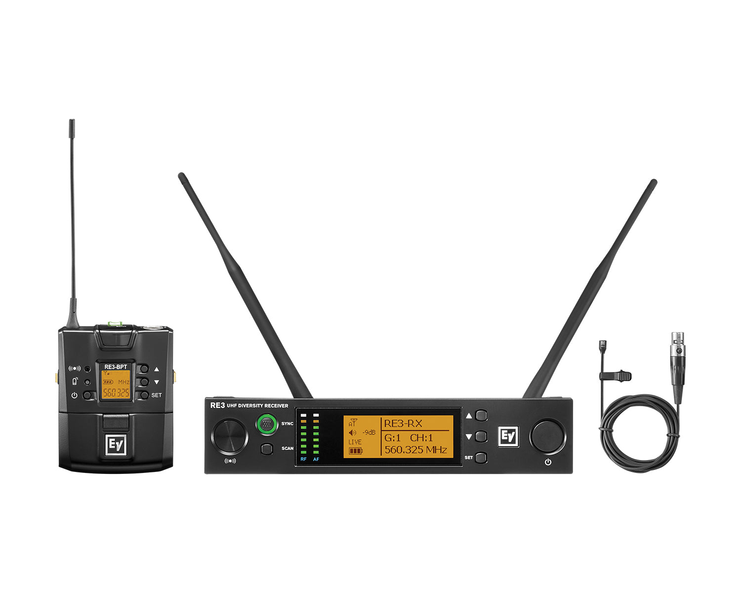 ELERE3BPOL8M - Electro-Voice RE3 BPOL 8M CH70 and Duplex Gap Omni Lavalier Mic Bodypack System Image 1