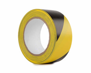 LMKHWPVC50 - Le Mark PVC Hazard Warning Tape 50mm x 33m BLACK or YELLOW Stripe Image 1