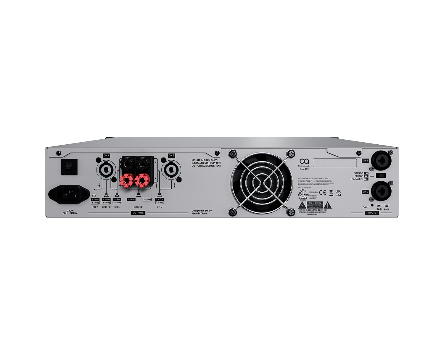 OPAMP100UK - Optimal Audio Amp 100 2x350W @ 4ohm AB Performance Power Amplifier 2U Image 3