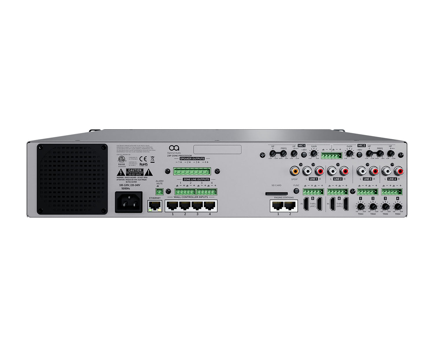 OPAZONE4P - Optimal Audio Zone 4P 4 Zone Powered Audio Control DSP and WebApp 2 Mic or 4 Line Image 3