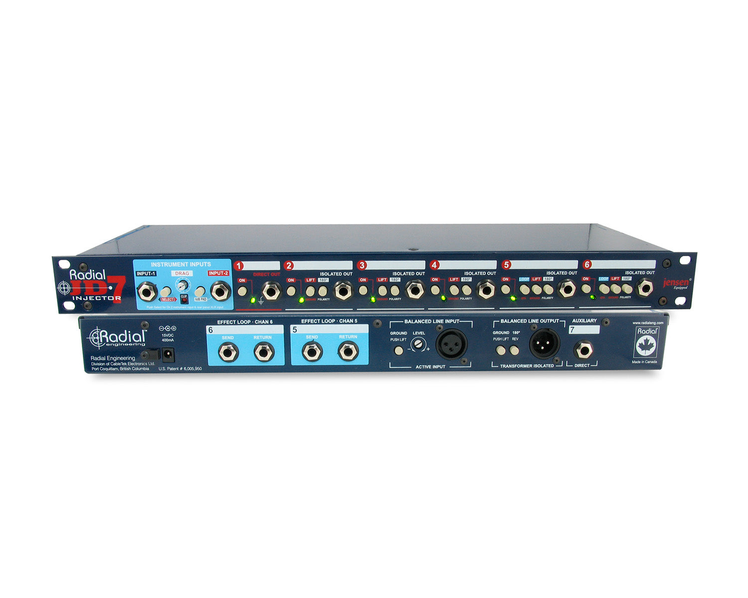 RADJD7 - Radial JD7 Guitar Rack Mount Splitter Injector 1 In 6 Out 1U Image 5