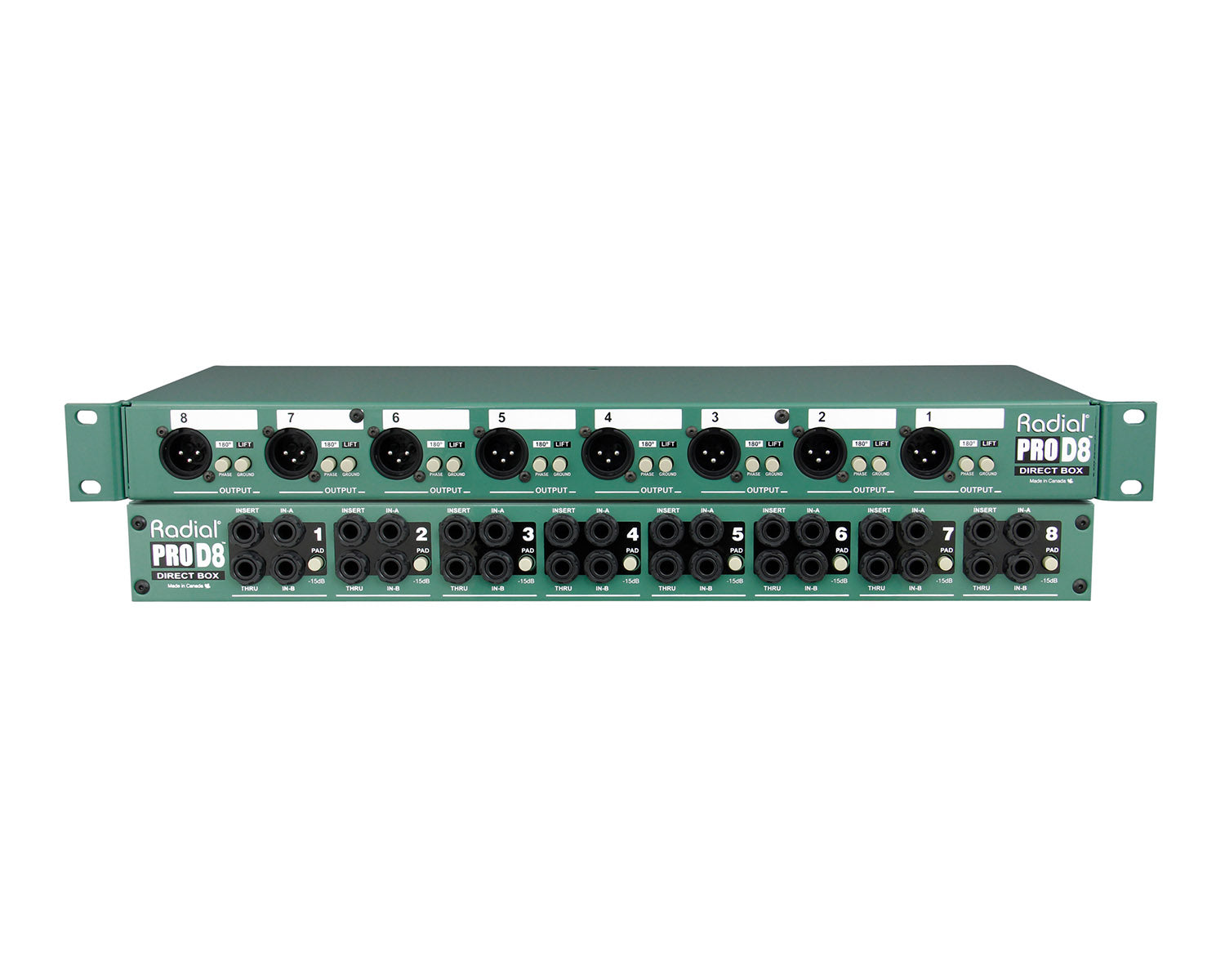 RADPROD8 - Radial ProD8 8 Way Rack Mount DI Box with Reversible Rack Ears 1U  Image 5