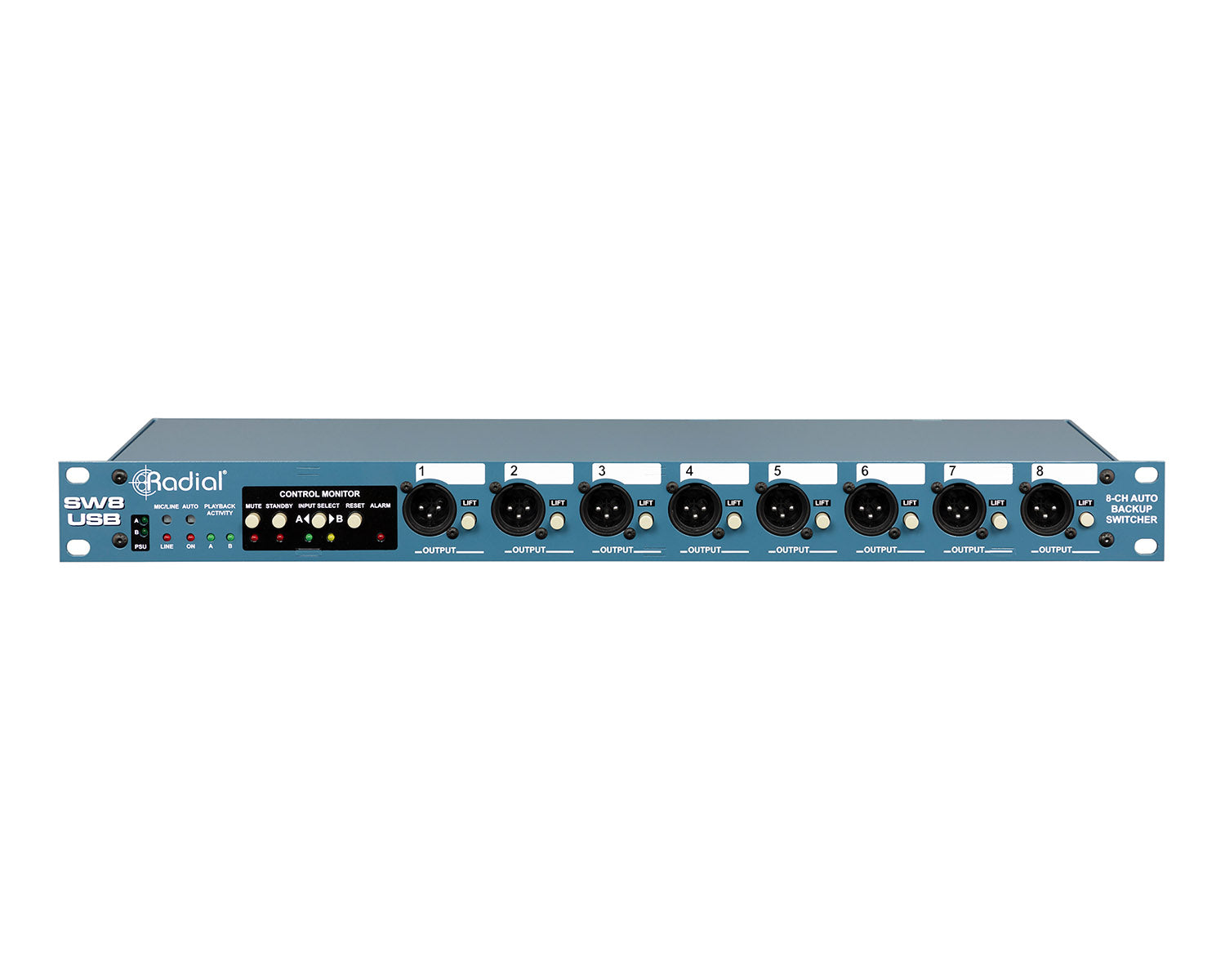 RADSW8USB - Radial SW8 USB 8Ch Redundant Backup Auto Switcher and USB Interface 1U Image 1