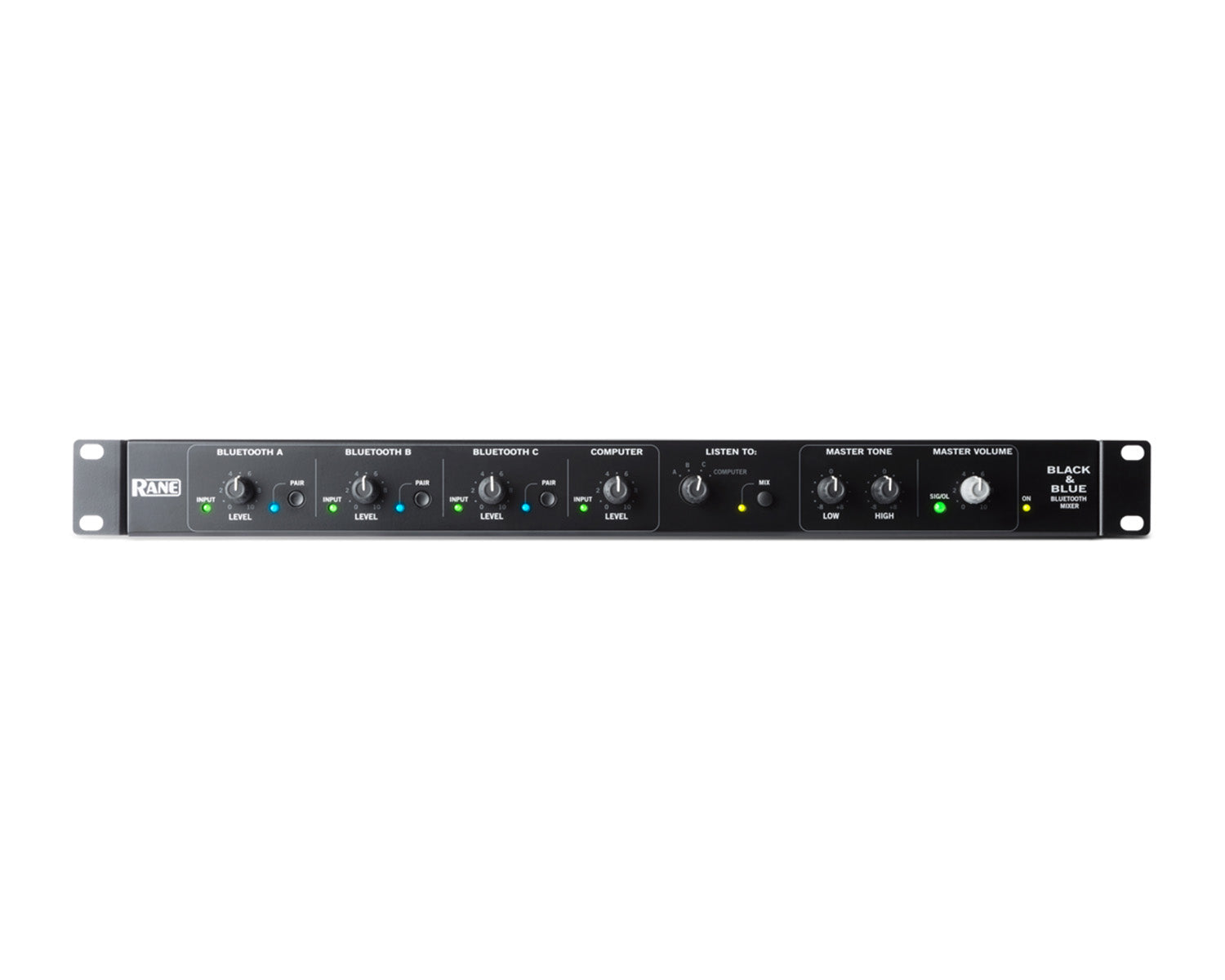 RANBKANDBL - RANE BLACK and BLUE 3Ch Bluetooth Mixer Amp Line or USB Out 20W or 100V 1U Image 1