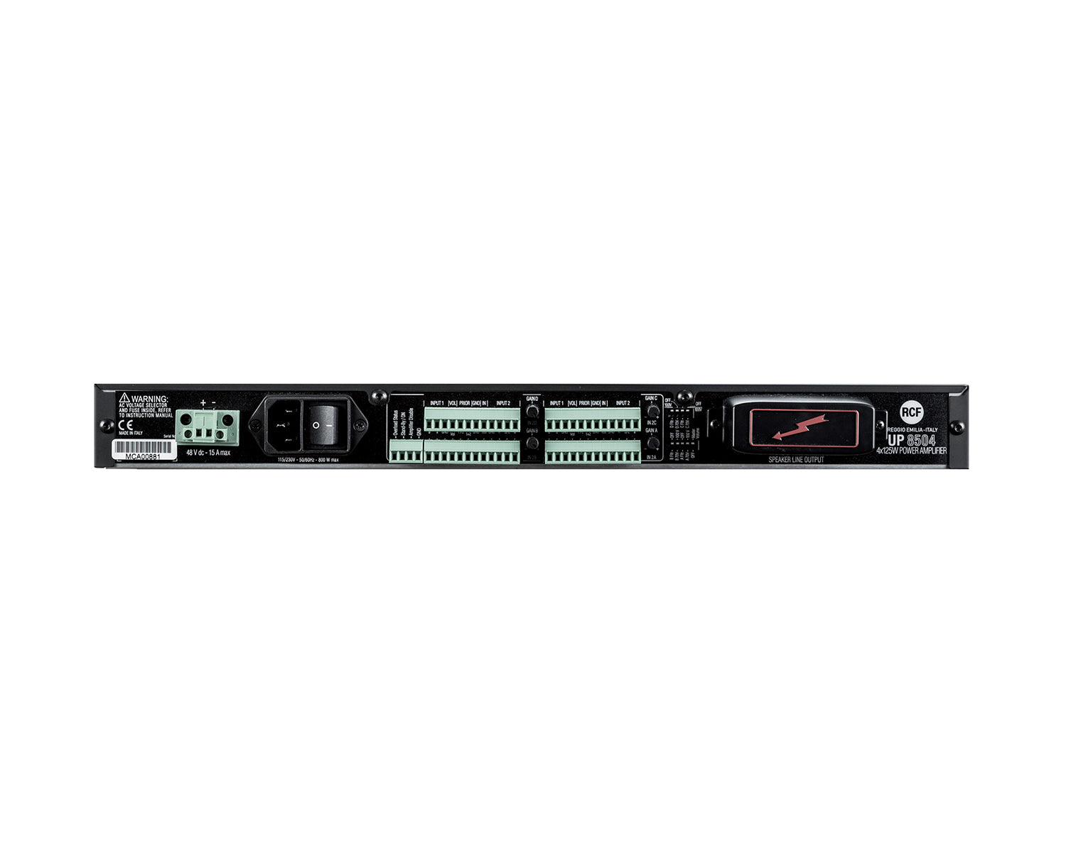 RCFUP8504 - RCF UP 8504 4 Channel 100V Line Power Amp 4x125W 1U Image 4