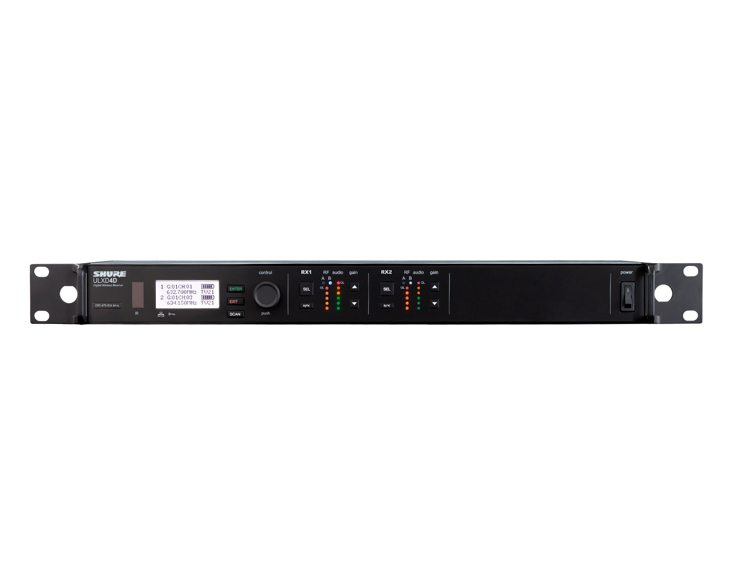 SHUULXD4DUKK51 - Shure ULXD4D Dual Digital Wireless Rackmount Dante Receiver 1U K51 CH38 Image 1