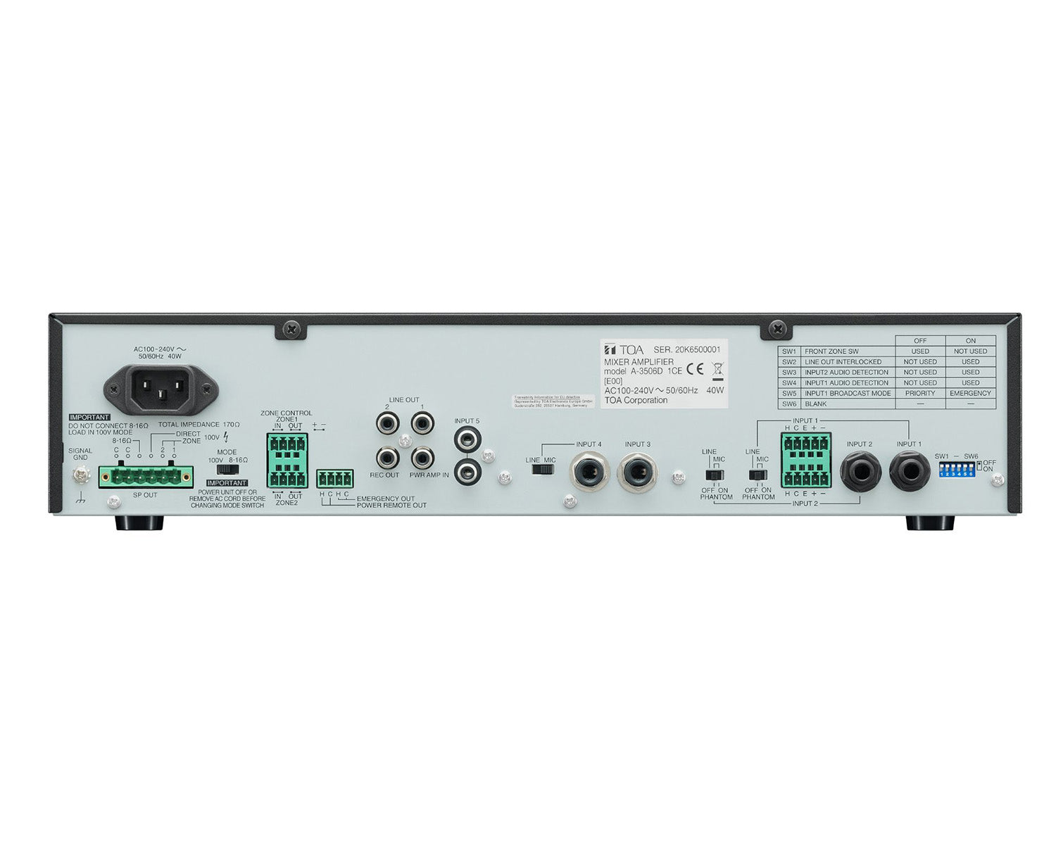 TOAA3512D - TOA A 3512D 120W Digital Mixer Amplifier 2 Zone or 5 Inputs Image 3