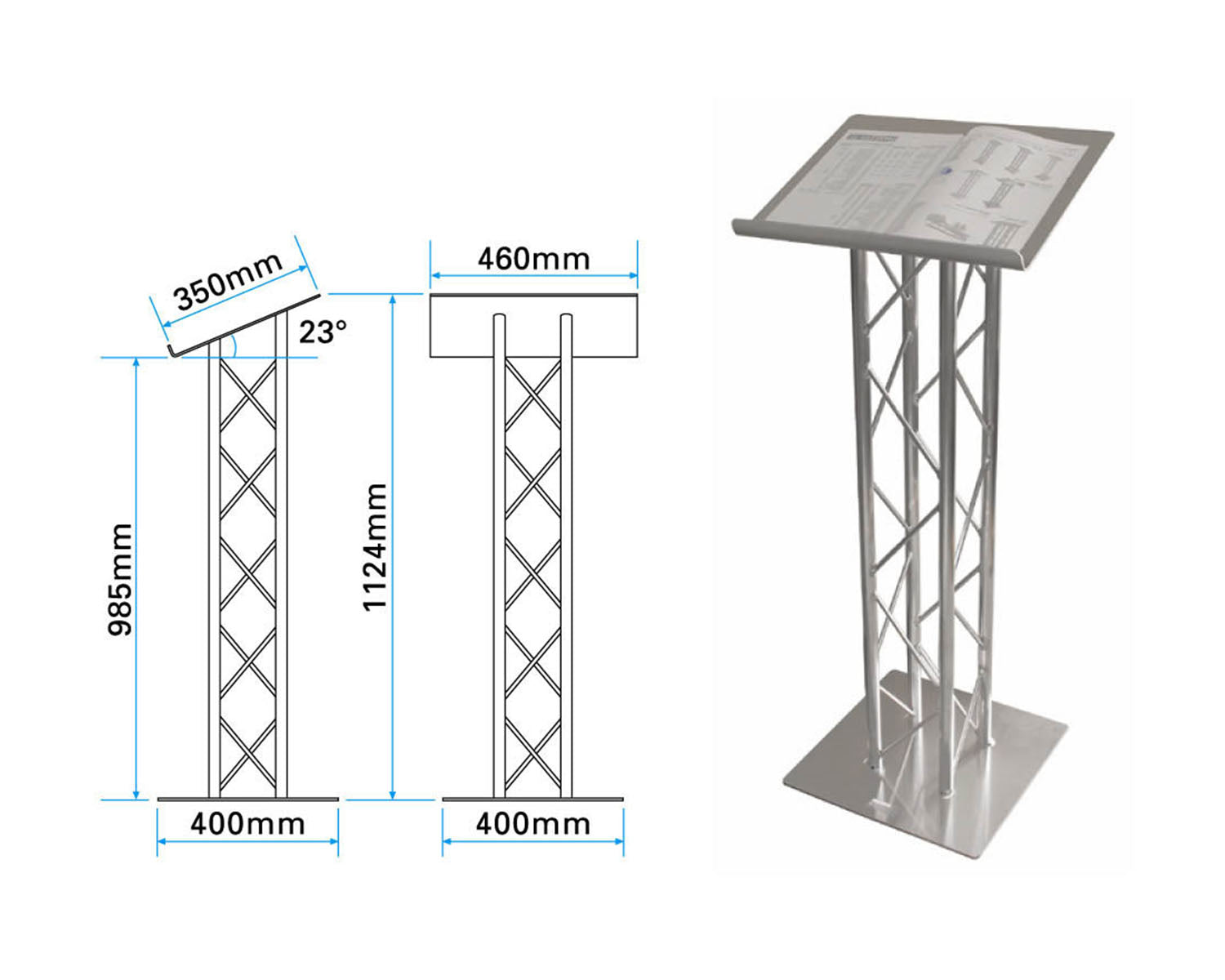 TRI100QLA - Trilite by OPTI 100 Series Quad Truss Lectern in Natural Aluminium Finish Image 2