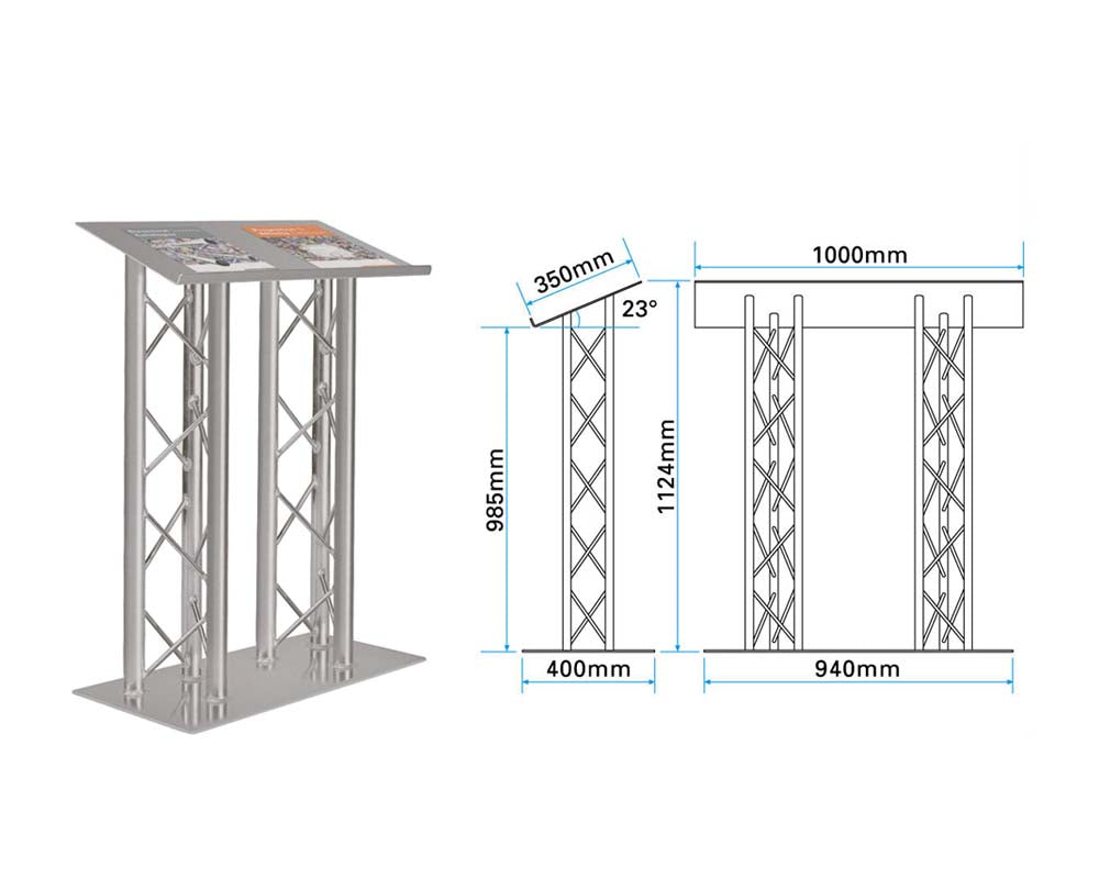 TRI200DLA - Trilite by OPTI 200 Series Double Truss Lectern in Natural Aluminium Finish Image 2