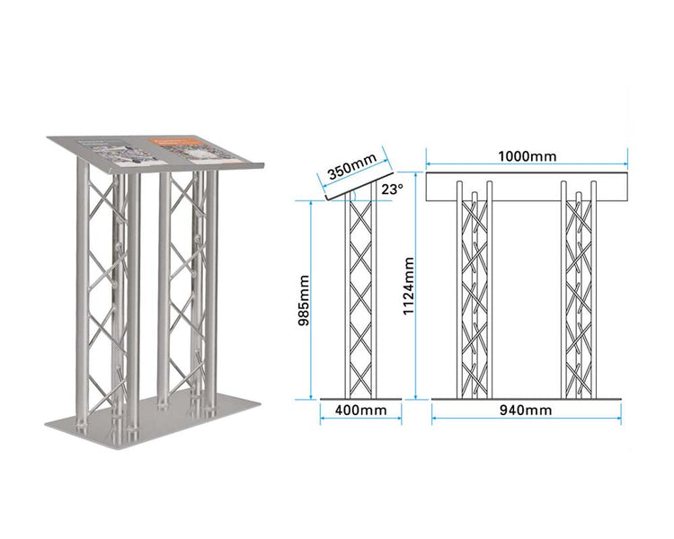 TRI200DLA - Trilite by OPTI 200 Series Double Truss Lectern in Natural Aluminium Finish Image 2