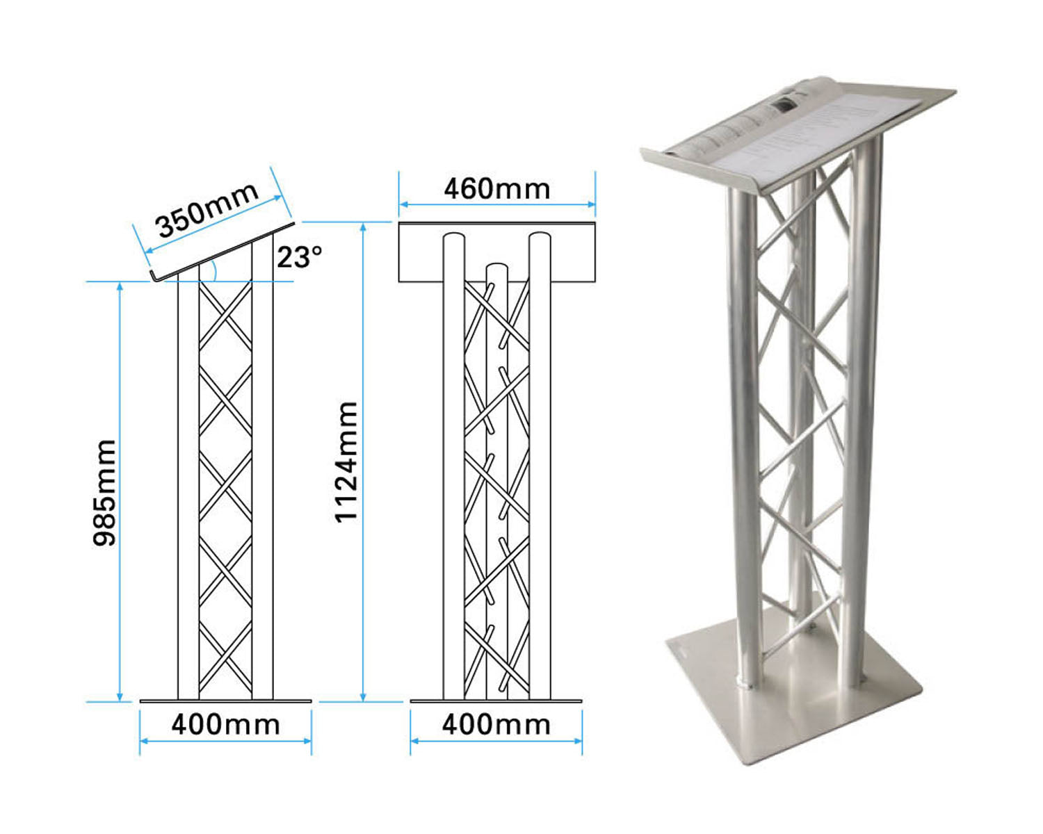 TRI200LA - Trilite by OPTI 200 Series Triangular Truss Lectern in Natural Aluminium Finish Image 2