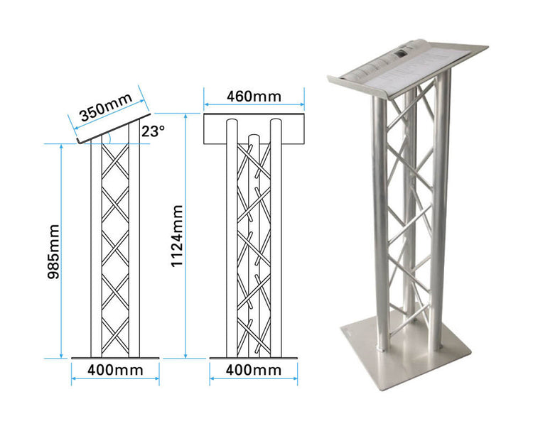 TRI200LA - Trilite by OPTI 200 Series Triangular Truss Lectern in Natural Aluminium Finish Image 2