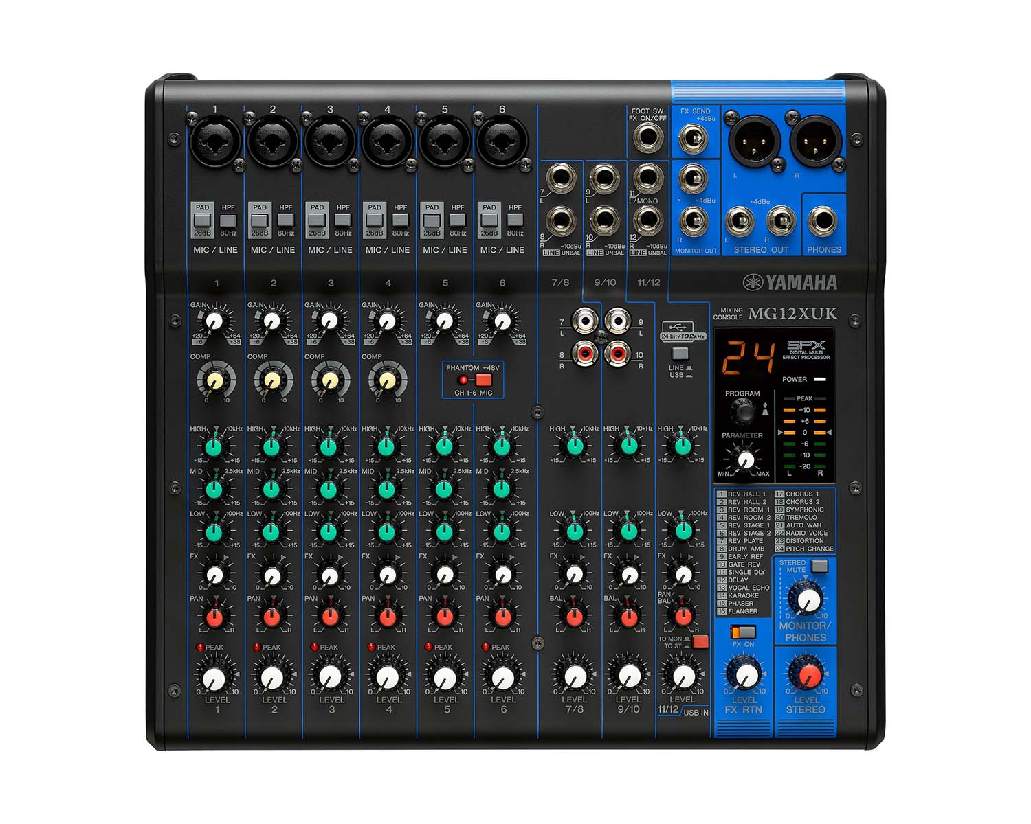 YAMMG12XUK - Yamaha MG12XUK 12 Ch Mixing Console 6 Mic or 12 Line and SPX with Knobs Image 1