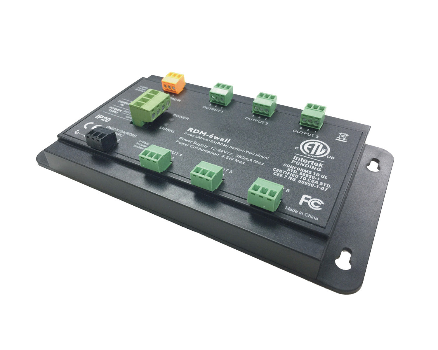 ZERRDM6WALL - Zero 88 RDM 6WALL Wall Mount Signal Splitter Phoenix 1 In or 1 Thru or 6 Out Image 1