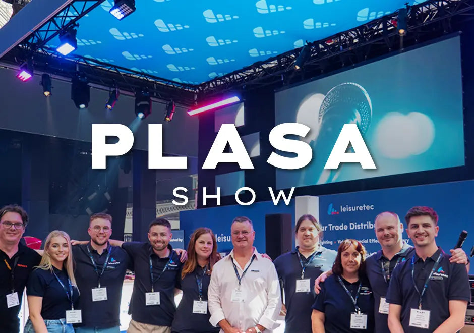 Leisuretec Team with PLASA Show Logo