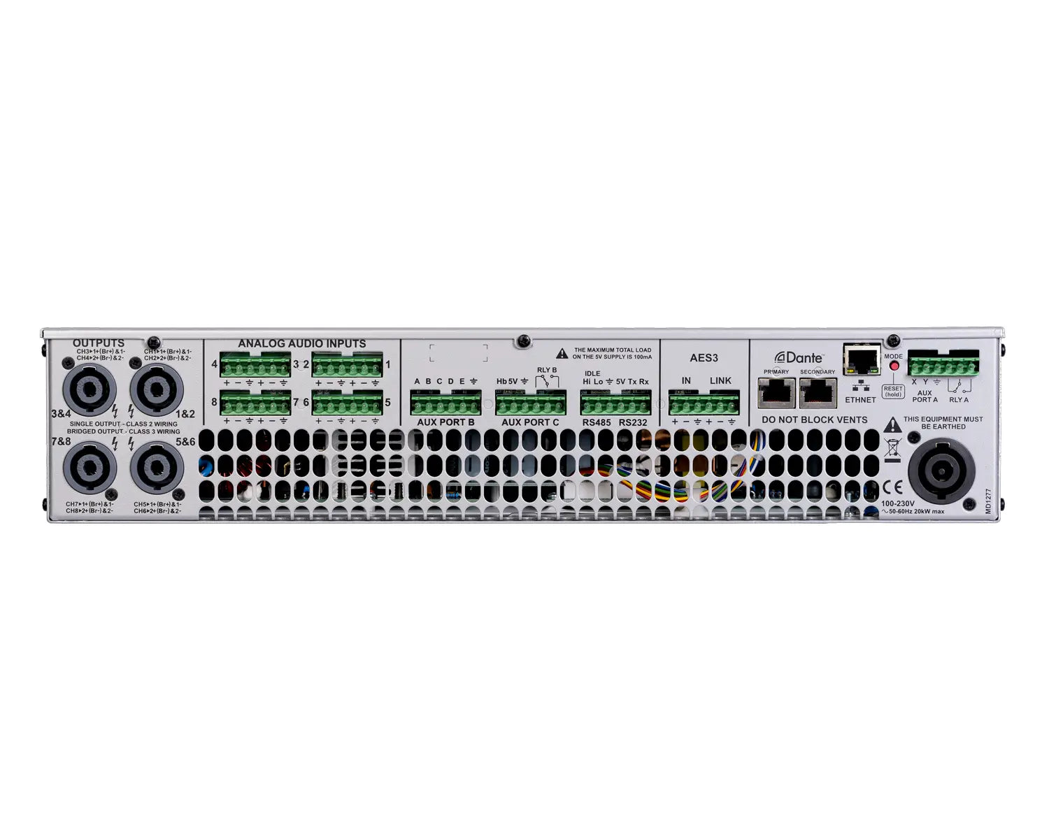 88 C20 Dante 8-Channel DSP Power Amplifier 8x1500W @ 4/100V 2U