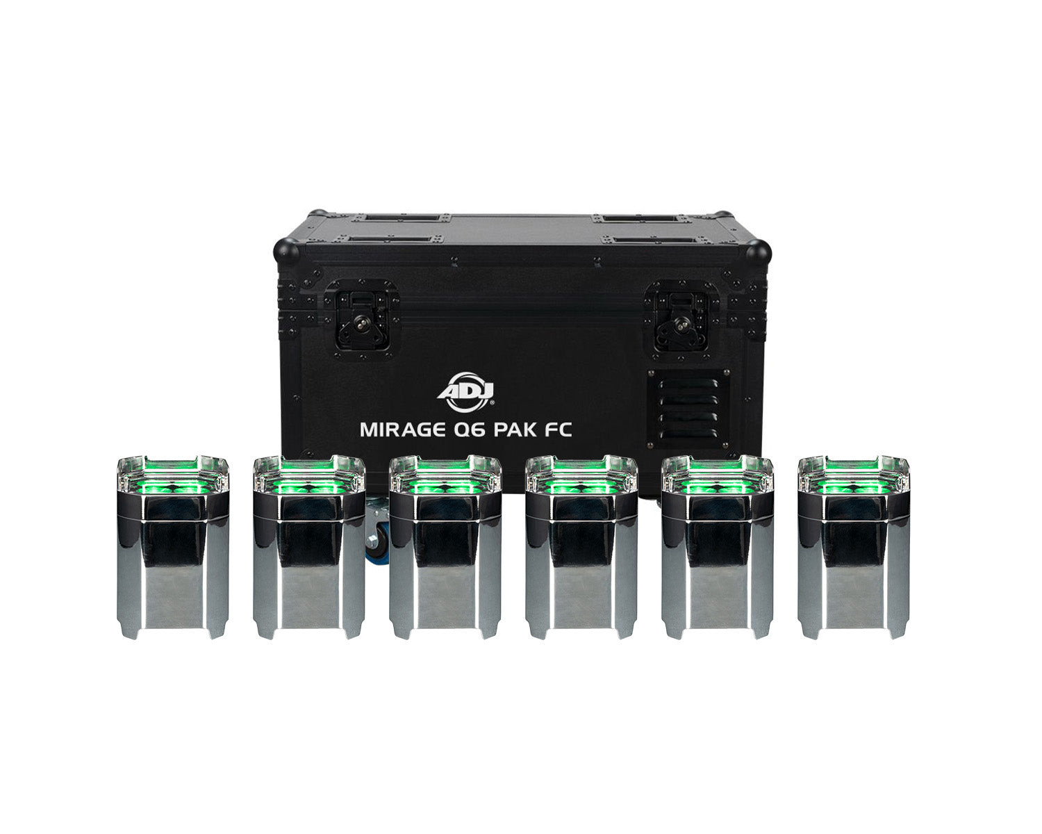 ADJ1226100382 - ADJ Mirage Q6 Pak LED Uplighter 6 in Charging Flightcase IP65 Chrome Image 1
