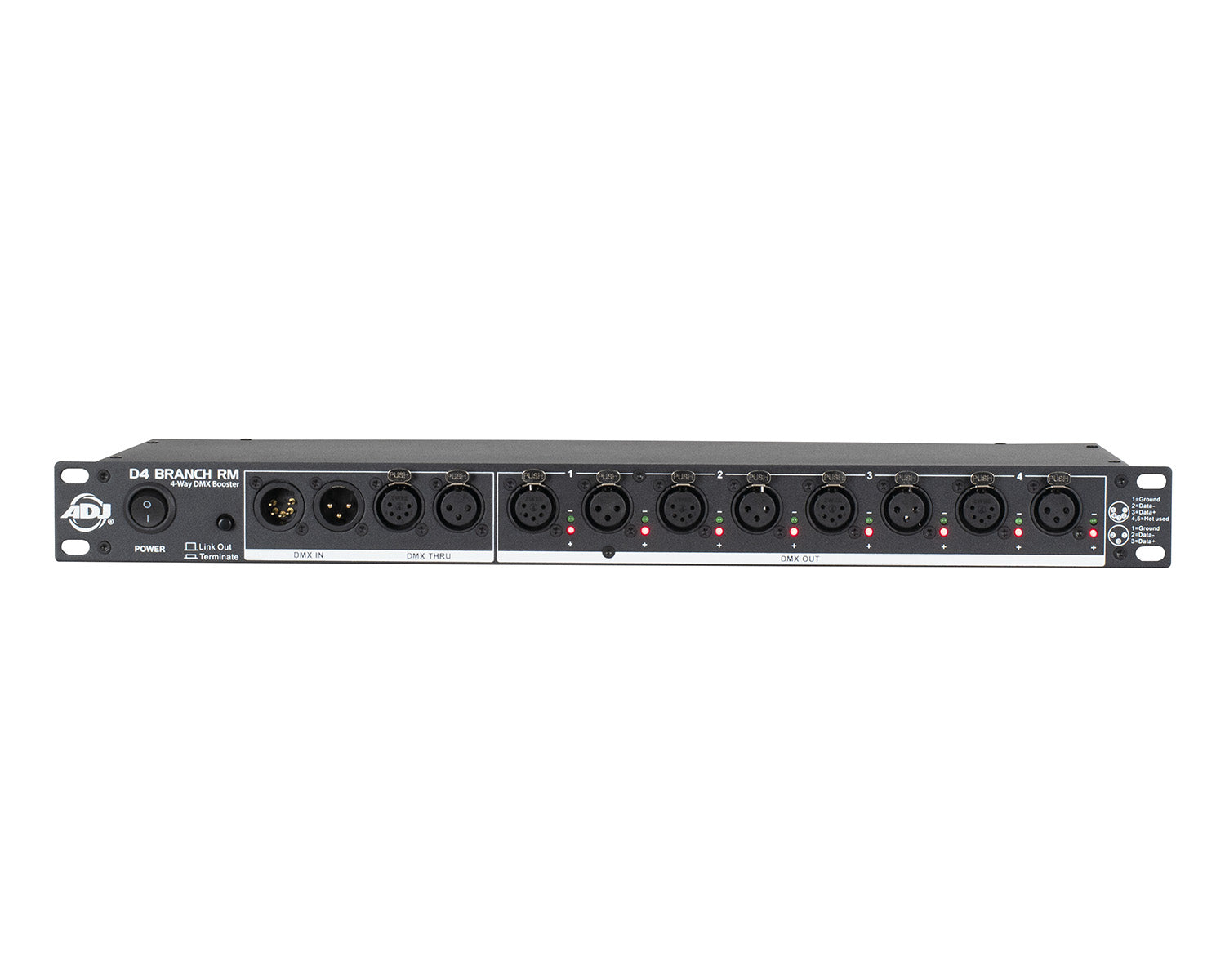 ADJD4BRM - ADJ D4 Branch RM 4 Way Booster 2x XLR Inputs or 10x XLR Outputs 1U Image 1