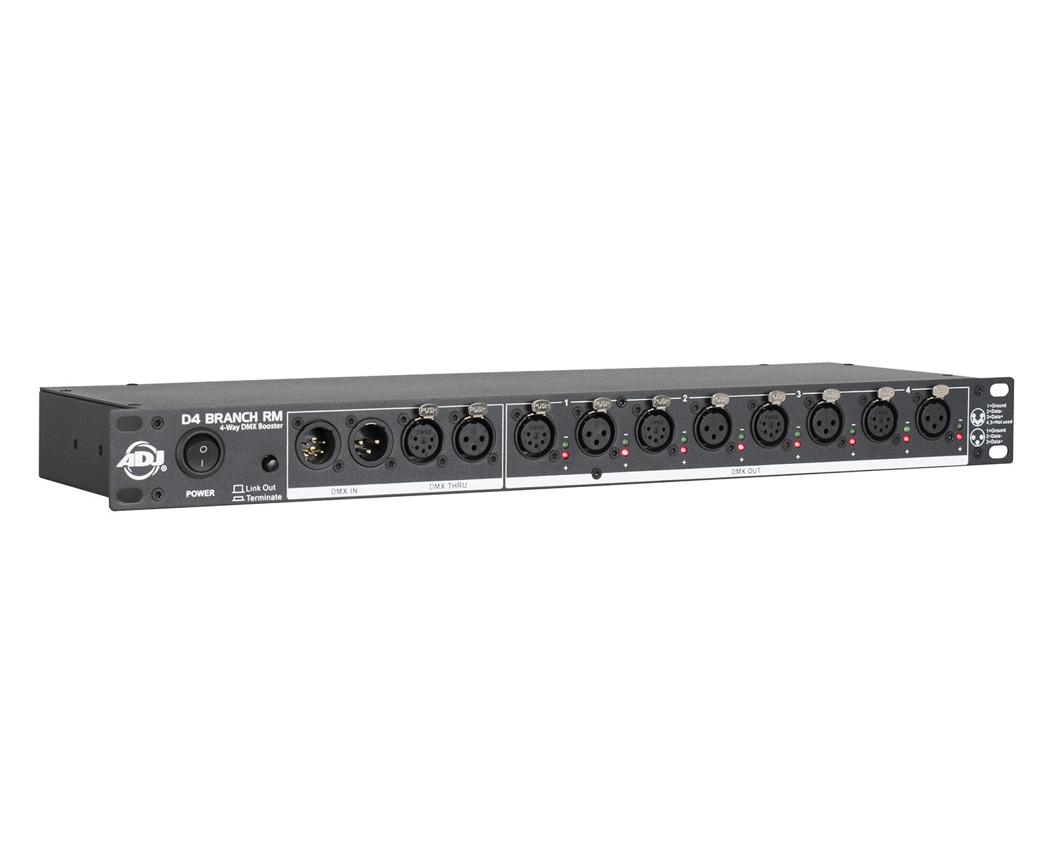 ADJD4BRM - ADJ D4 Branch RM 4 Way Booster 2x XLR Inputs or 10x XLR Outputs 1U Image 2
