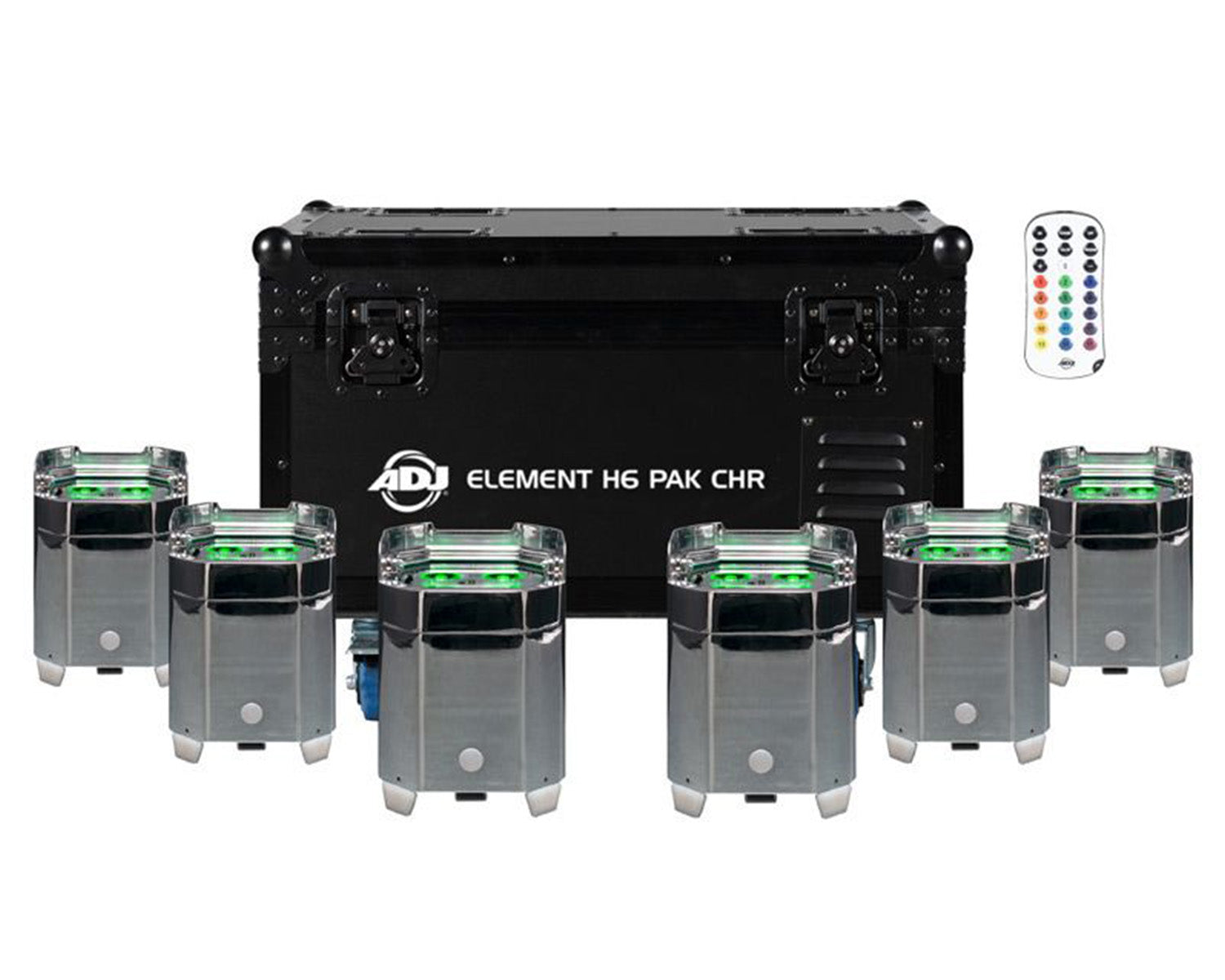ADJELEH6PAKC - ADJ Element H6 Pak LED Uplighter 6 in Charging Flightcase IP54 Chrome Image 1
