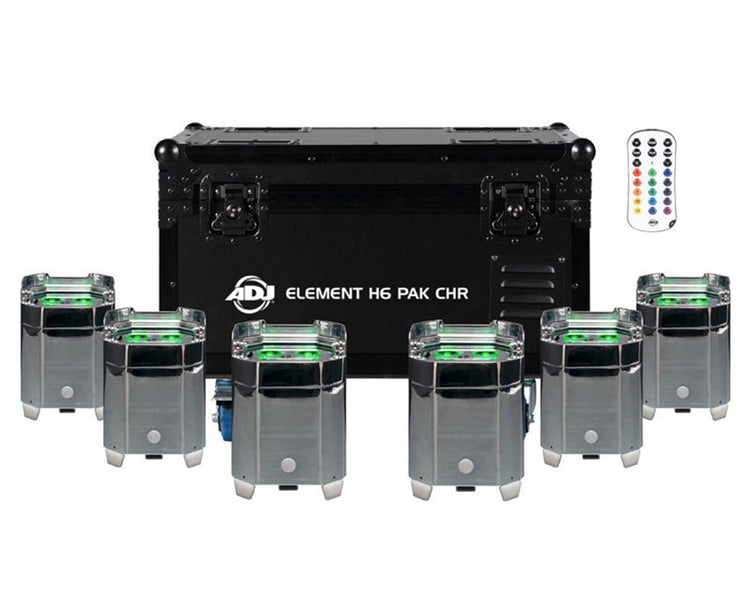 ADJELEH6PAKC - ADJ Element H6 Pak LED Uplighter 6 in Charging Flightcase IP54 Chrome Image 1