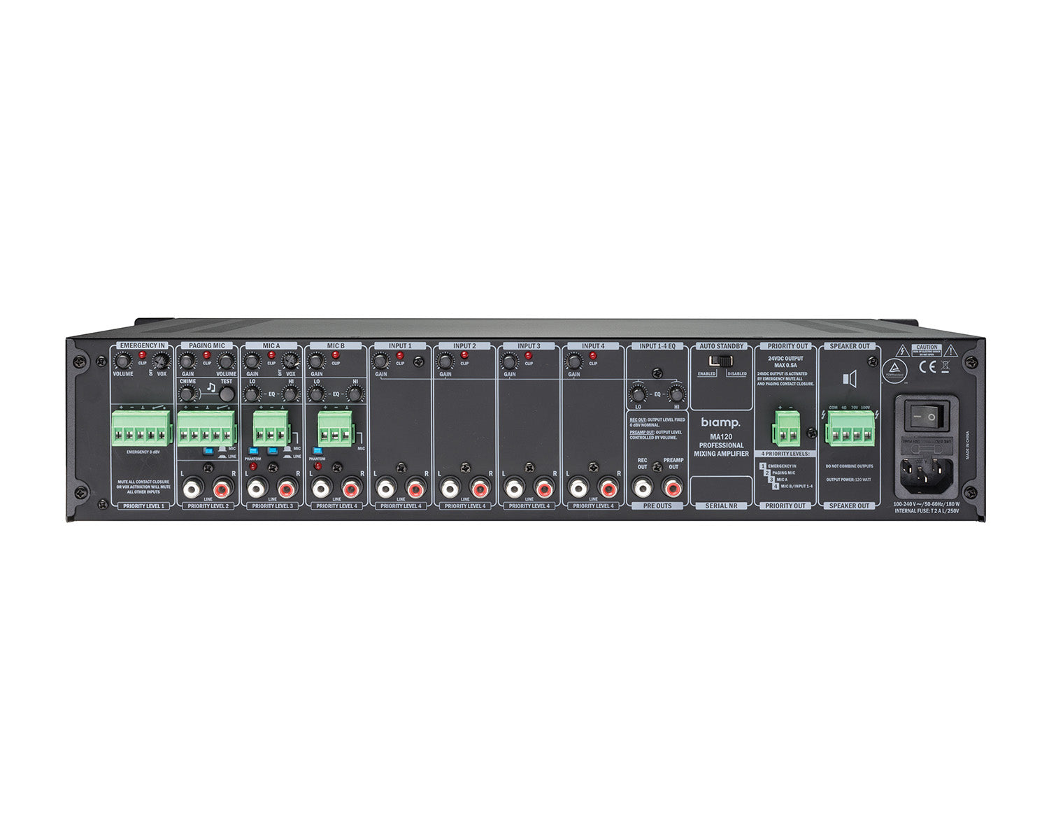 APAMA120 - Apart MA120 100V Mixer Amp 120W 2 Mic or 4 Line i or p 120W 2U Image 2
