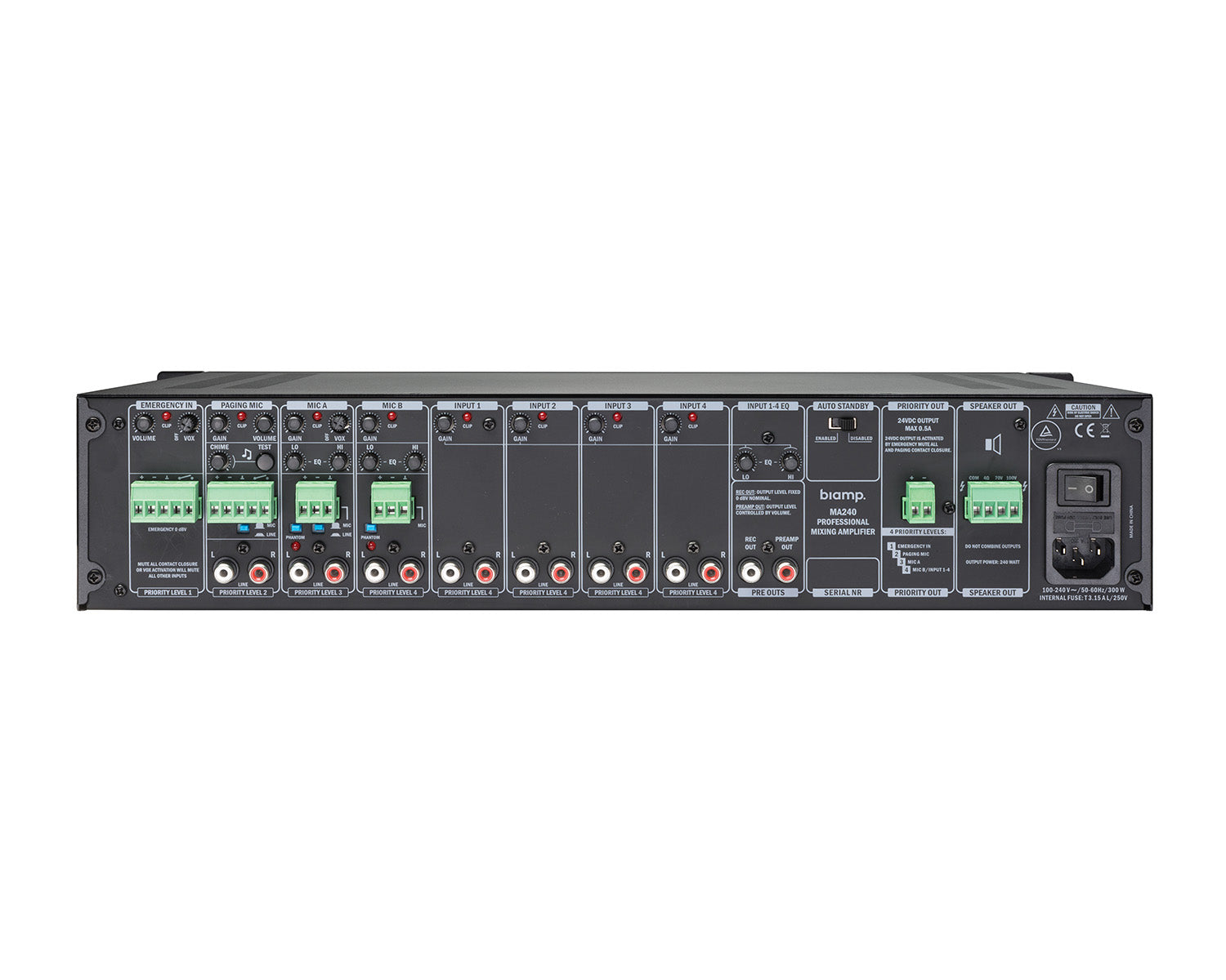 APAMA240 - Apart MA240 100V Mixer Amp 240W 2 Mic or 4 Line i or p 240W 2U Image 2