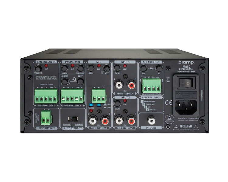 APAMA60 - Apart MA60 (APART) 100V Half Rack Mixer Amp 60W 1 Mic or 2 Line 2U Image 2