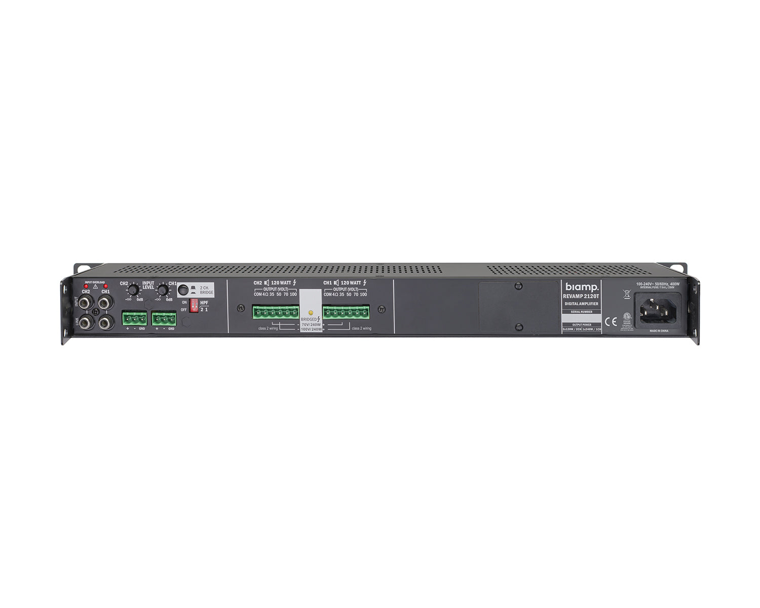 APAR2120T - Apart Revamp 2120T 2Ch Class D Fanless Amp 2 x 120W 100V or 4ohm 1U Image 2