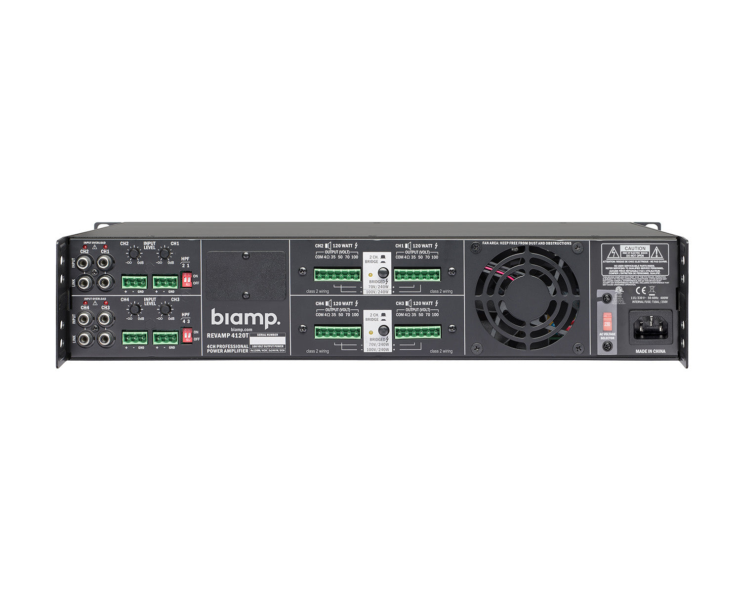 APAR4120T - Apart Revamp 4120T 4Ch Class D Amplifier 4 x 120W 100V or 4ohm 2U Image 2