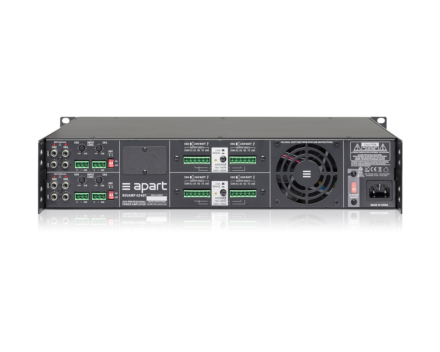 APAR4240T - Apart Revamp 4240T 4Ch Class D Amplifier 4 x 240W 100V or 4ohm 2U Image 2
