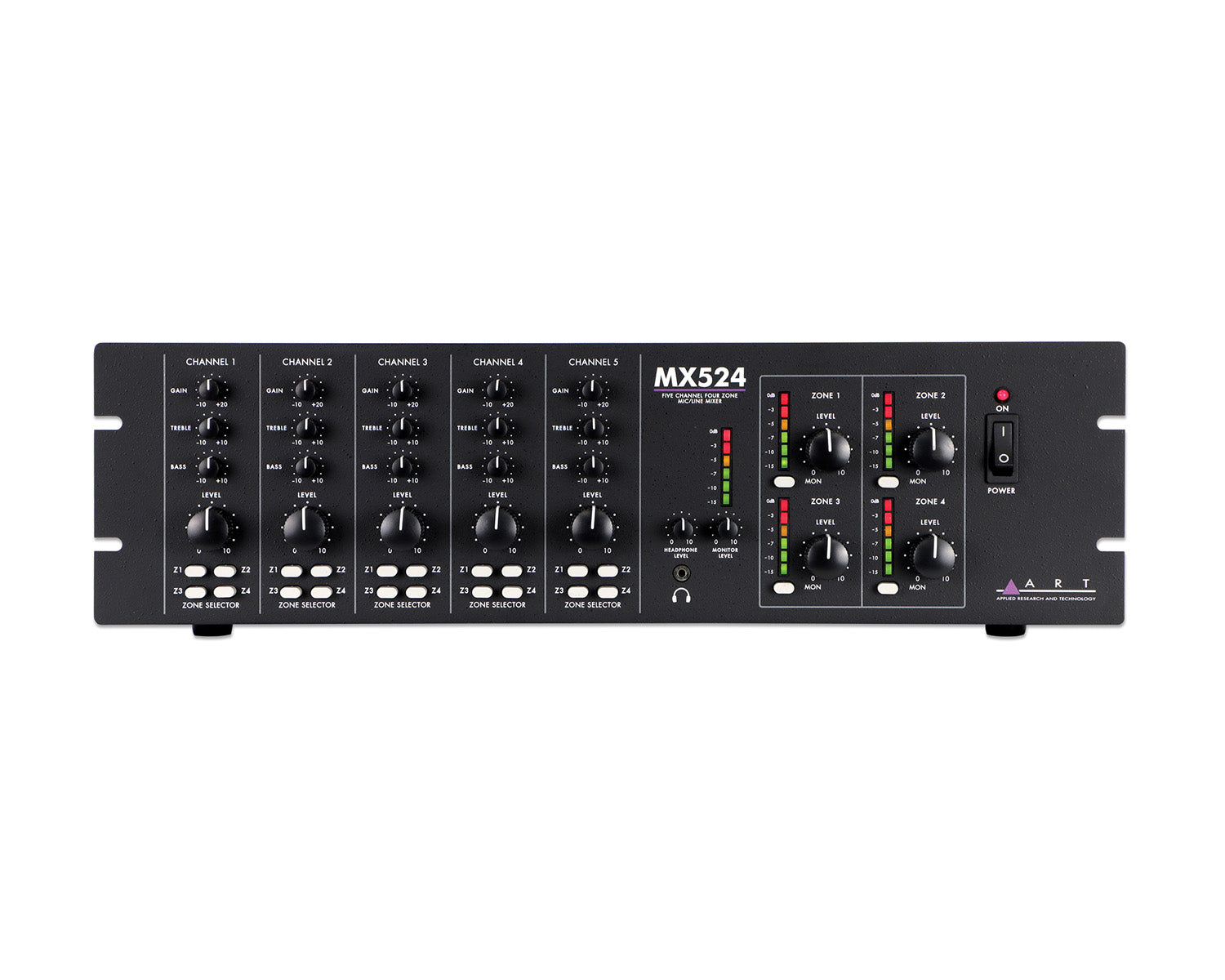 ARTMX524 - ART Pro Audio MX524 5 Channel 4 Zone Mixer Mic or Line XLR IN or 4x Euro OUT 19inch 3U Image 2