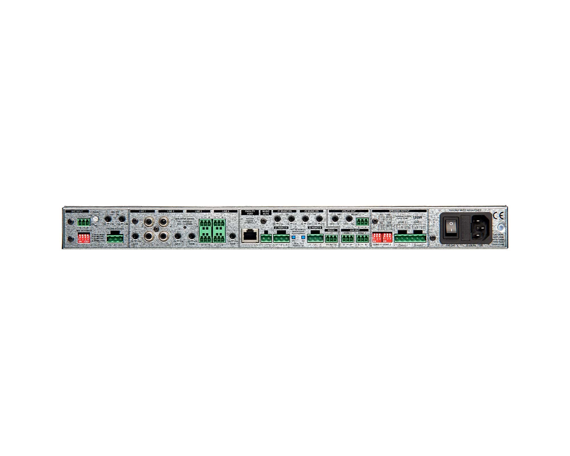 CLO24120 - Cloud 24 120 2 Zone Mixer Amplifier 5 Input 2x120W 4 or 8ohm 100V RS232 1U Image 2
