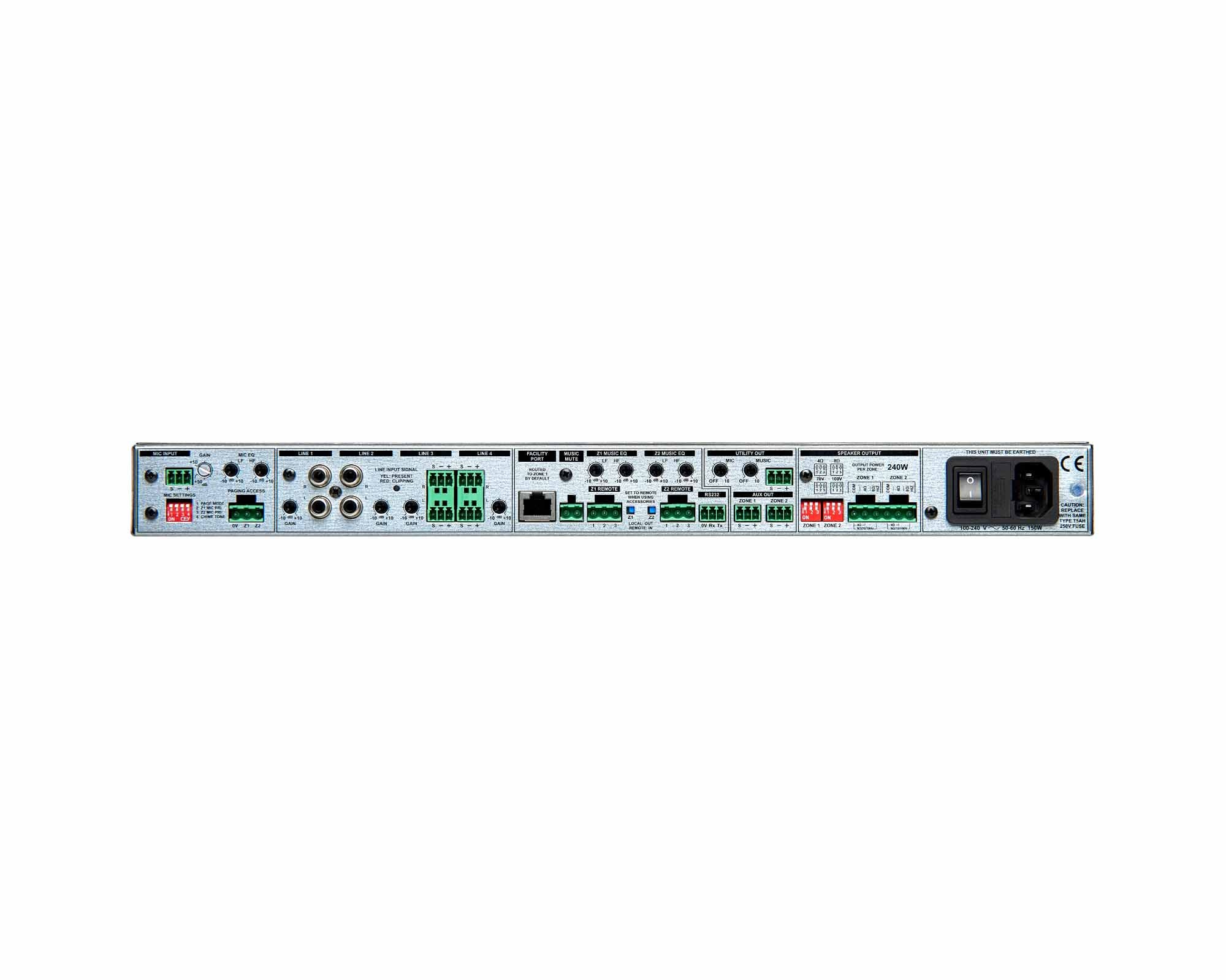CLO24240 - Cloud 24 240 2 Zone Mixer Amplifier 5 Input 2x240W 4 or 8ohm 100V RS232 1U Image 3