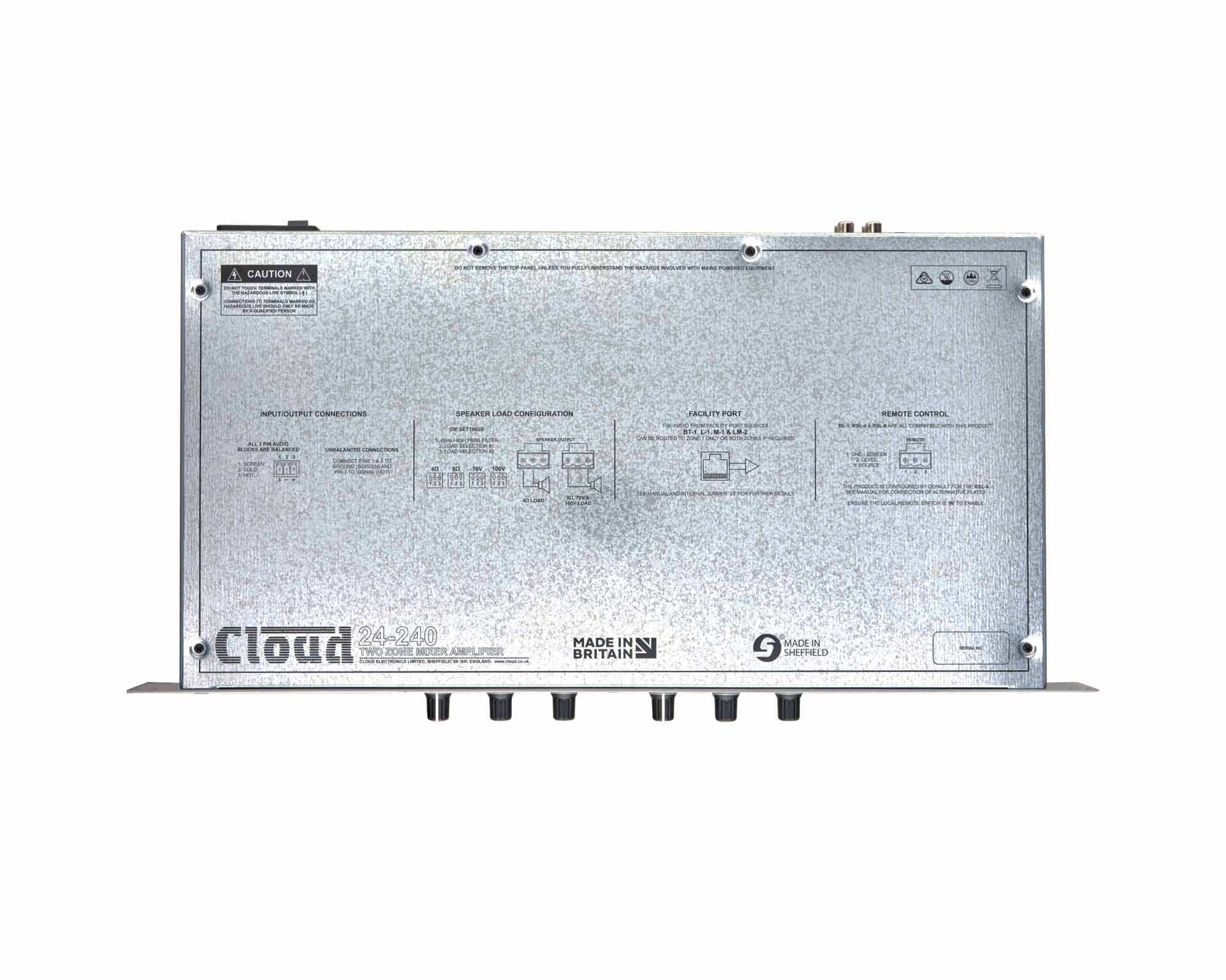 CLO24240 - Cloud 24 240 2 Zone Mixer Amplifier 5 Input 2x240W 4 or 8ohm 100V RS232 1U Image 4