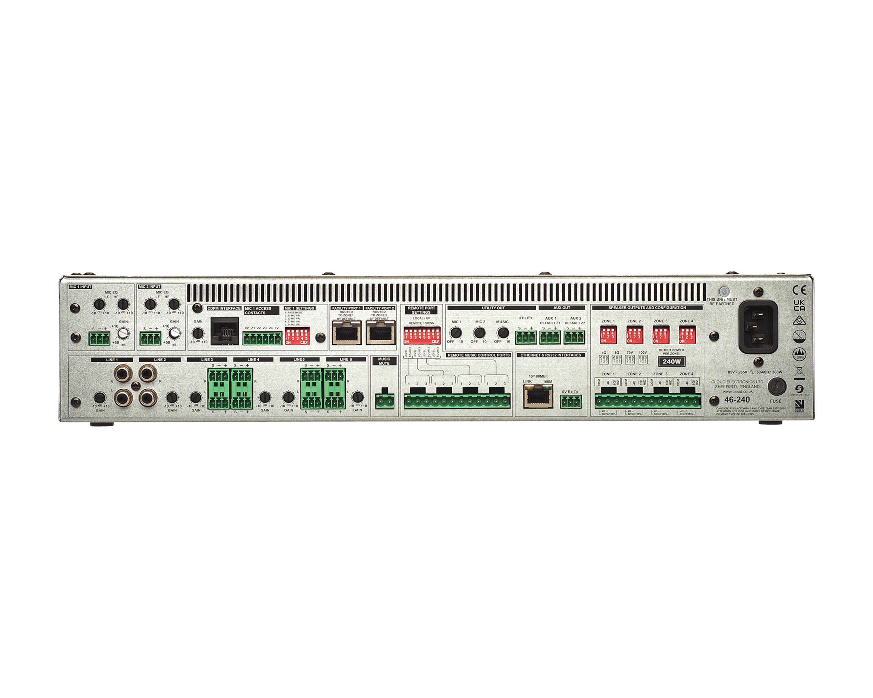 CLO46240 - Cloud 46 240 4 Zone Mixer Amp 6 Line or 2 Mic I or P 4x240W 4ohm or 100V 2U Image 2