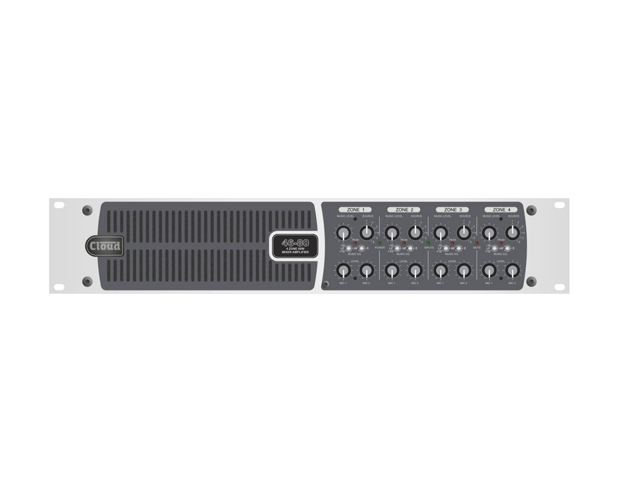 CLO4680T - Cloud 46 80T 4 Zone Mixer Amp 6 Line or 2 Mic or RS232 4x80W 100V 2U Image 1