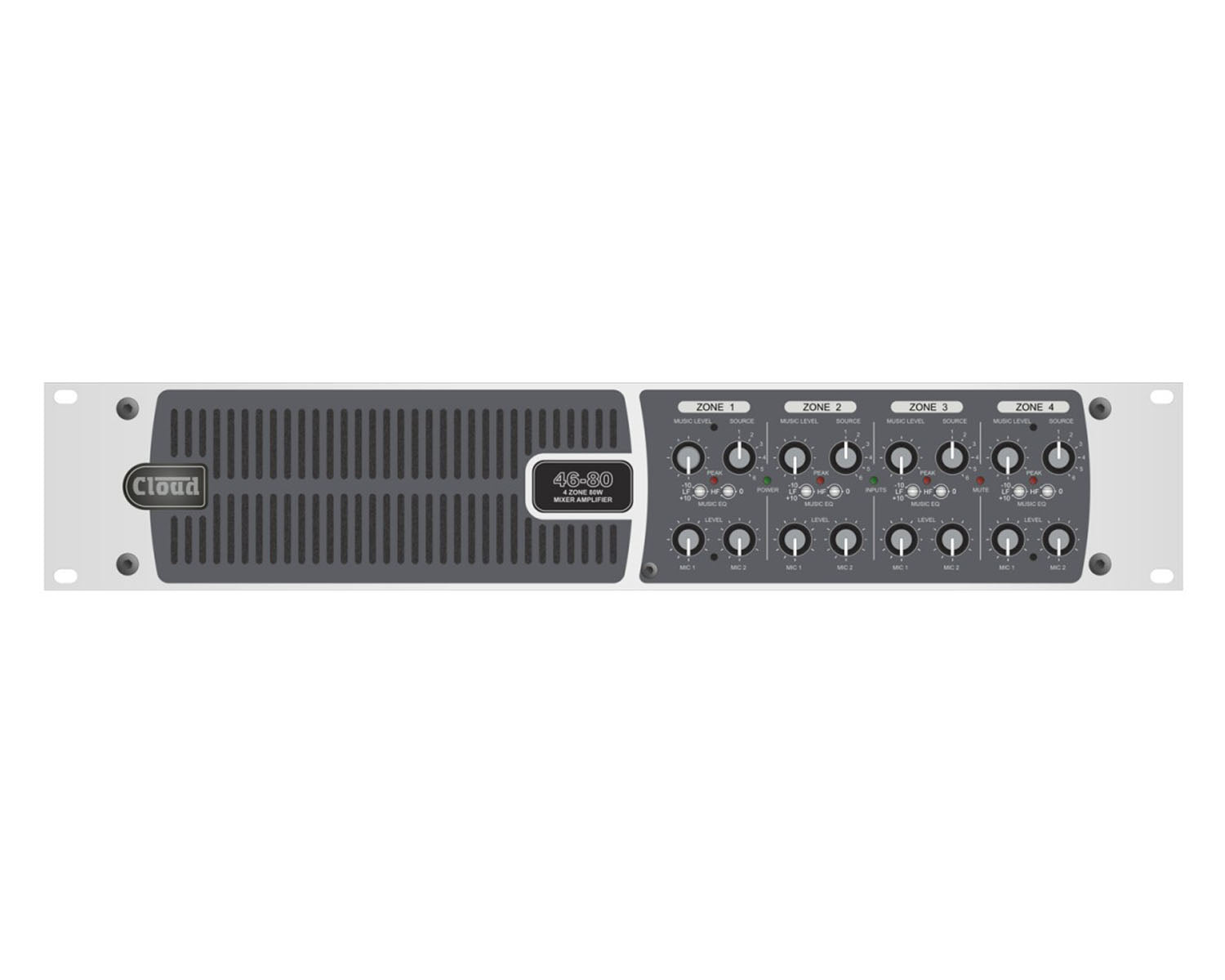 CLO4680 - Cloud 46 80 4 Zone Mixer Amp 6 Line or 2 Mic or RS232 4x80W 4ohm 2U Image 1