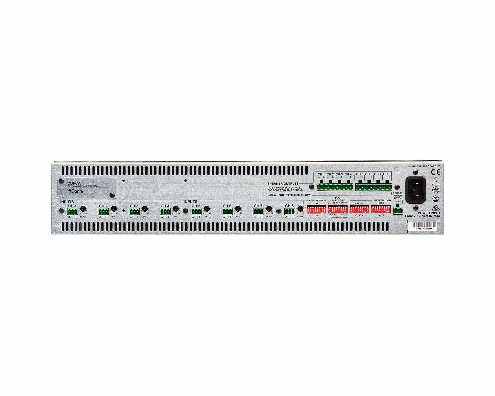 CLOCA8125 - Cloud CA8125 Auto Power Sharing Amplifier 4ohm or 8ohm 100V 8x125W 2U Image 2
