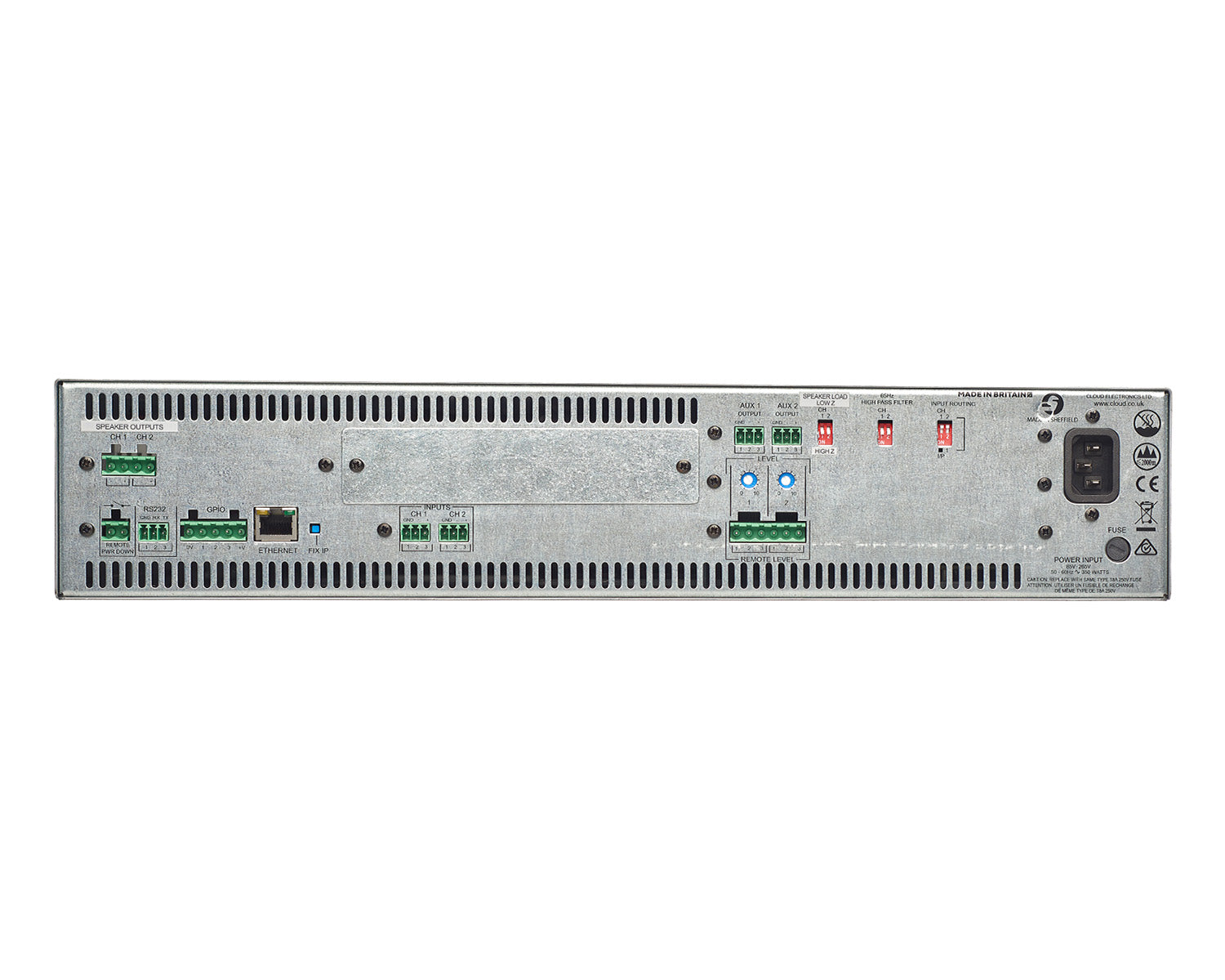 CLOCVA2500 - Cloud CVA2500 Energy Efficient Power Amp with DSP 2x500W LowZ or 100V 2U Image 2